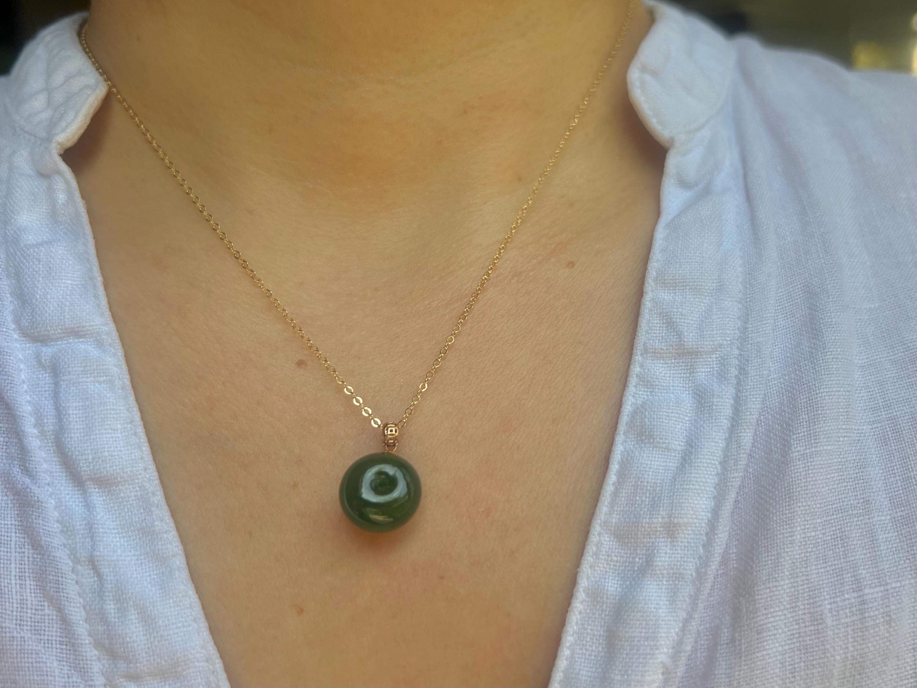 Green Jade Necklace 18K solid Gold | Round Jade Pendant Necklace | Minimalist Jade Jewelry | Elegant Everyday Necklace | Fine Jade Gift
