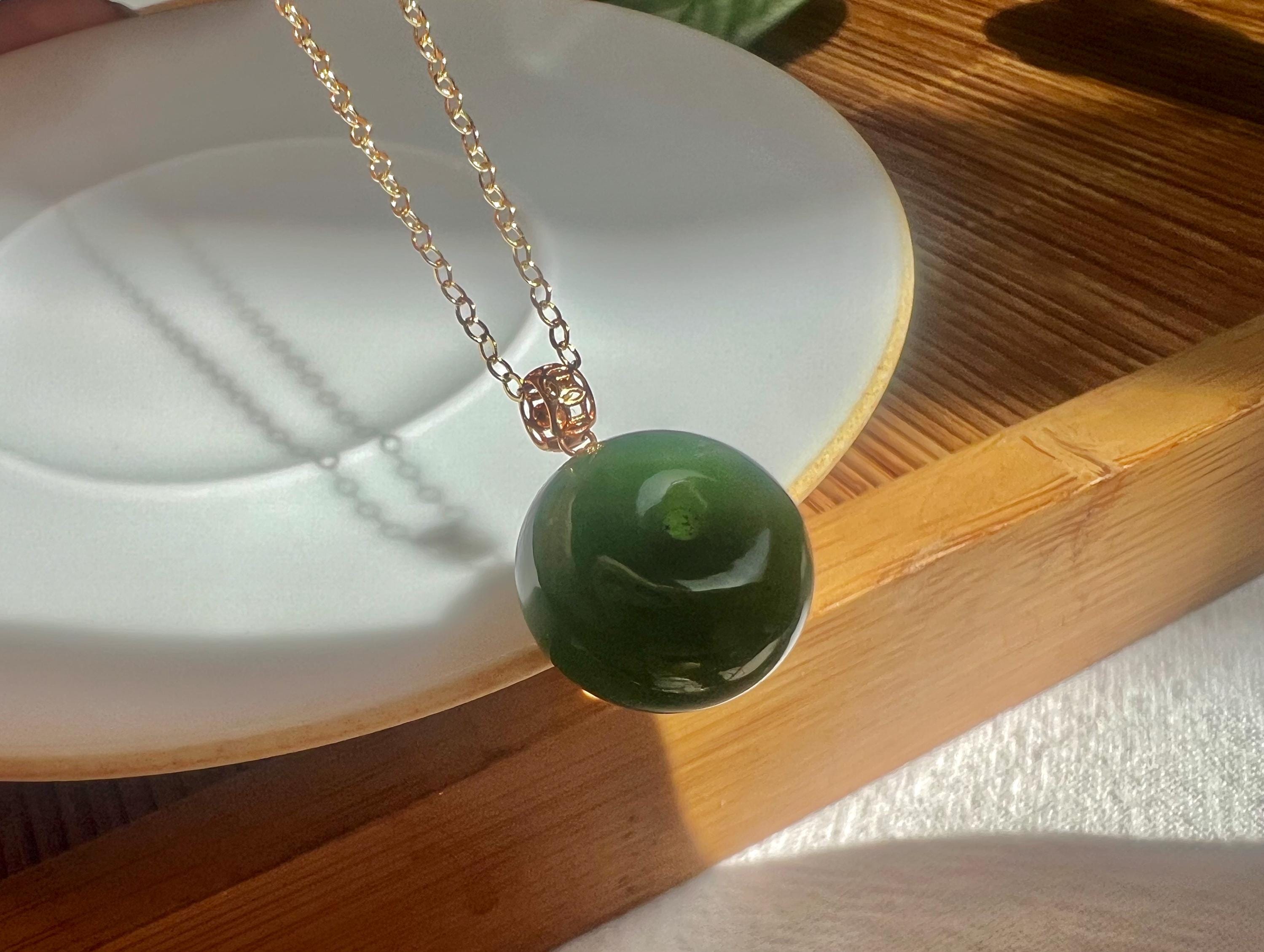 Green Jade Necklace 18K solid Gold | Round Jade Pendant Necklace | Minimalist Jade Jewelry | Elegant Everyday Necklace | Fine Jade Gift
