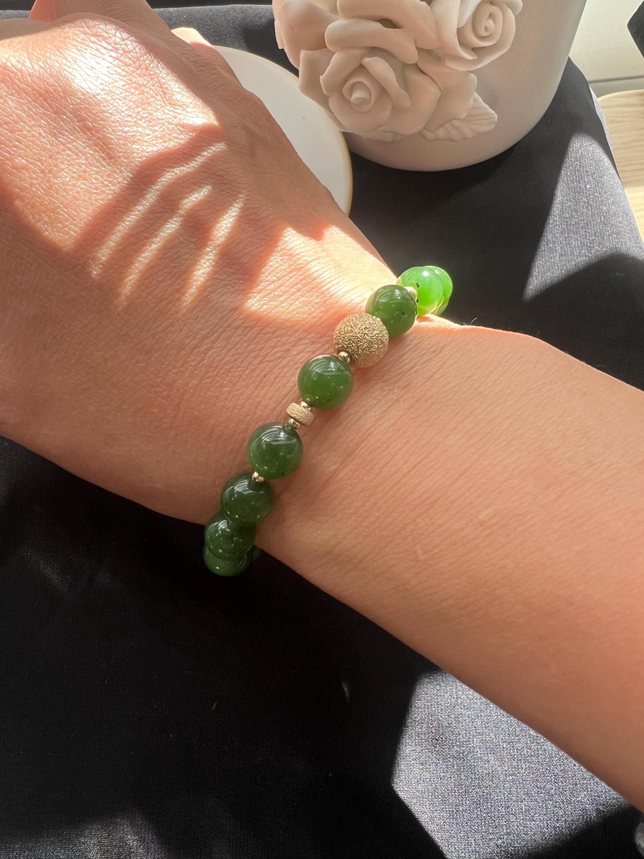 Natural Green Jade Bead Bracelet with 14k gold filled Gold Accent | Minimal Jade Jewelry