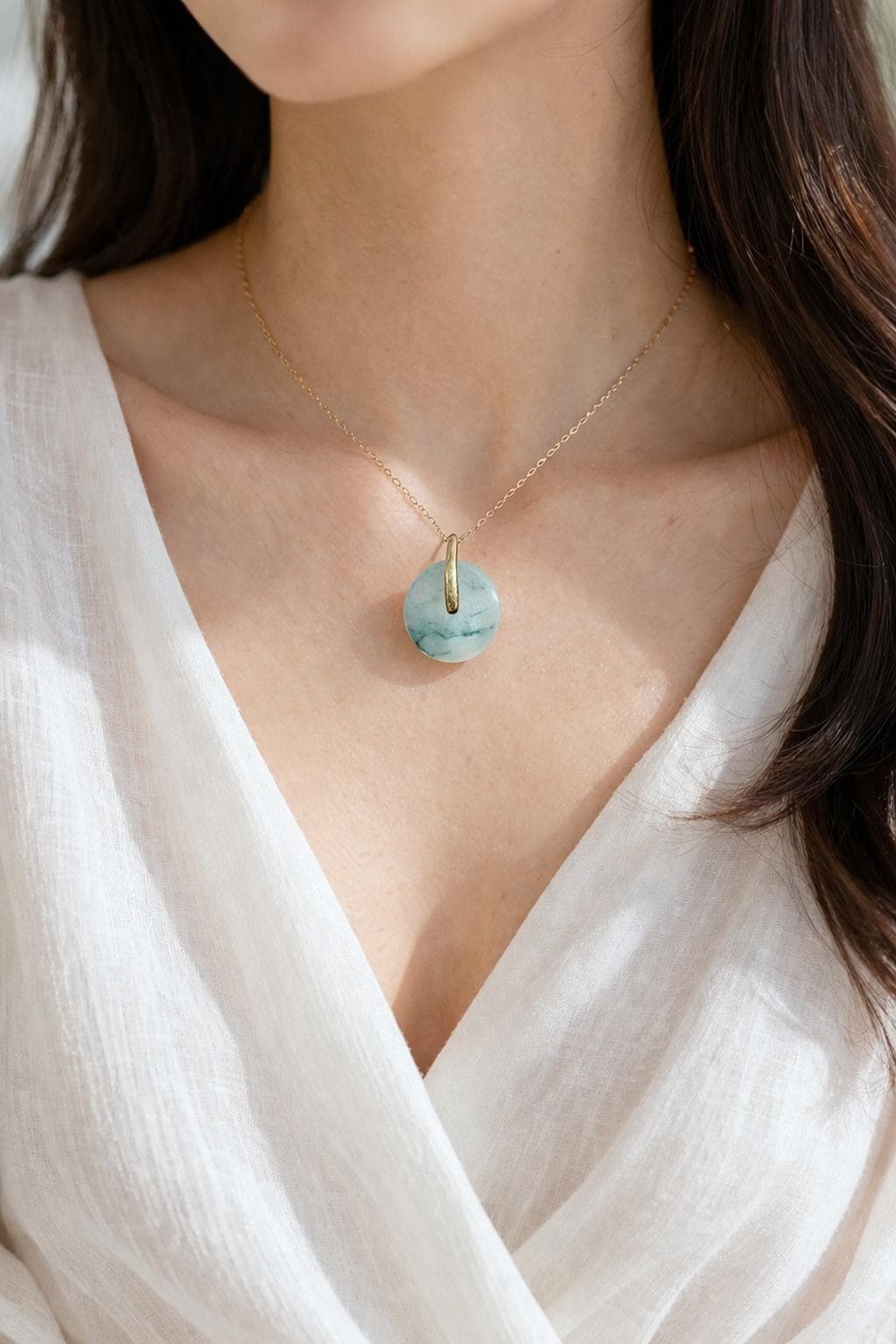 Natural Jadeite Donut Necklace, 14K Gold Filled Chain, Green Jadeite Pendant 1.5cm, Minimalist Jadeite Jewelry, Type A Jade Necklace