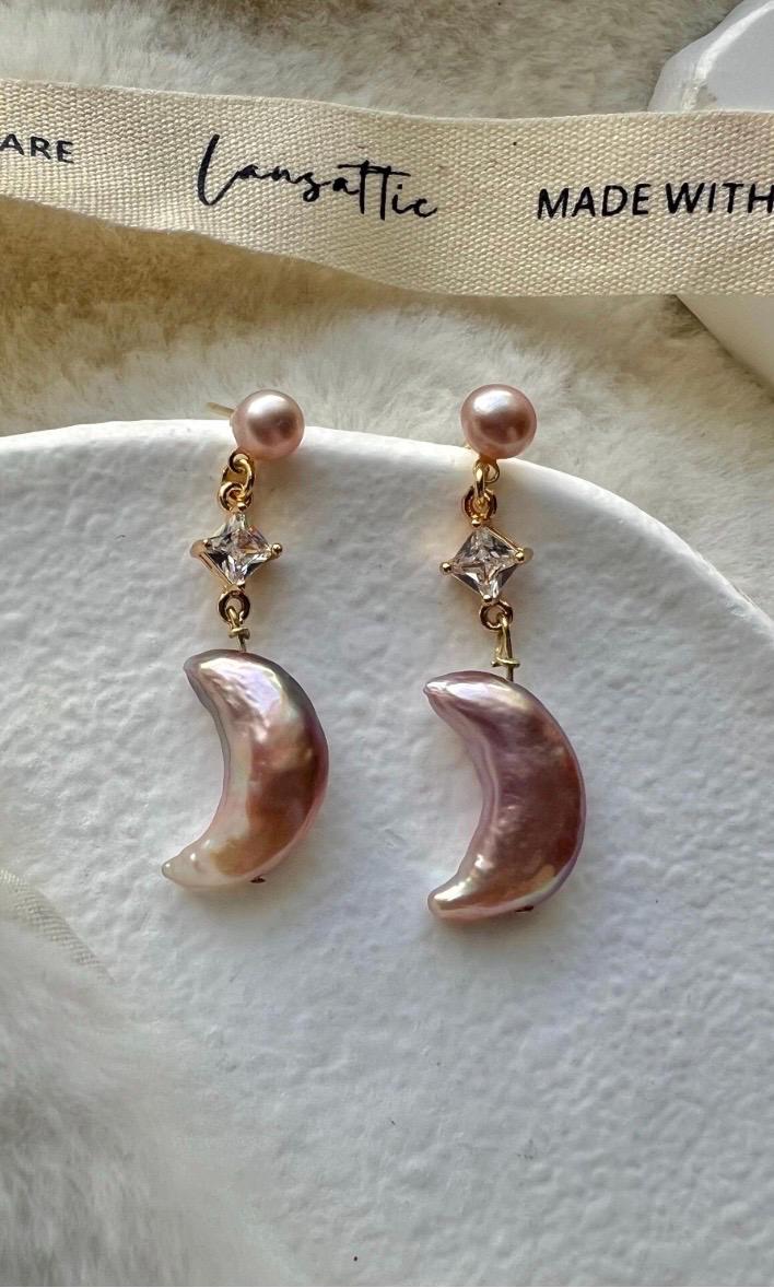 Baroque Pearl Moon Earrings, Crescent Pearl Dangle Earrings, Gold Filled Pearl Earrings, Lavender Pearl Earrings, Statement Pearl Jewelry