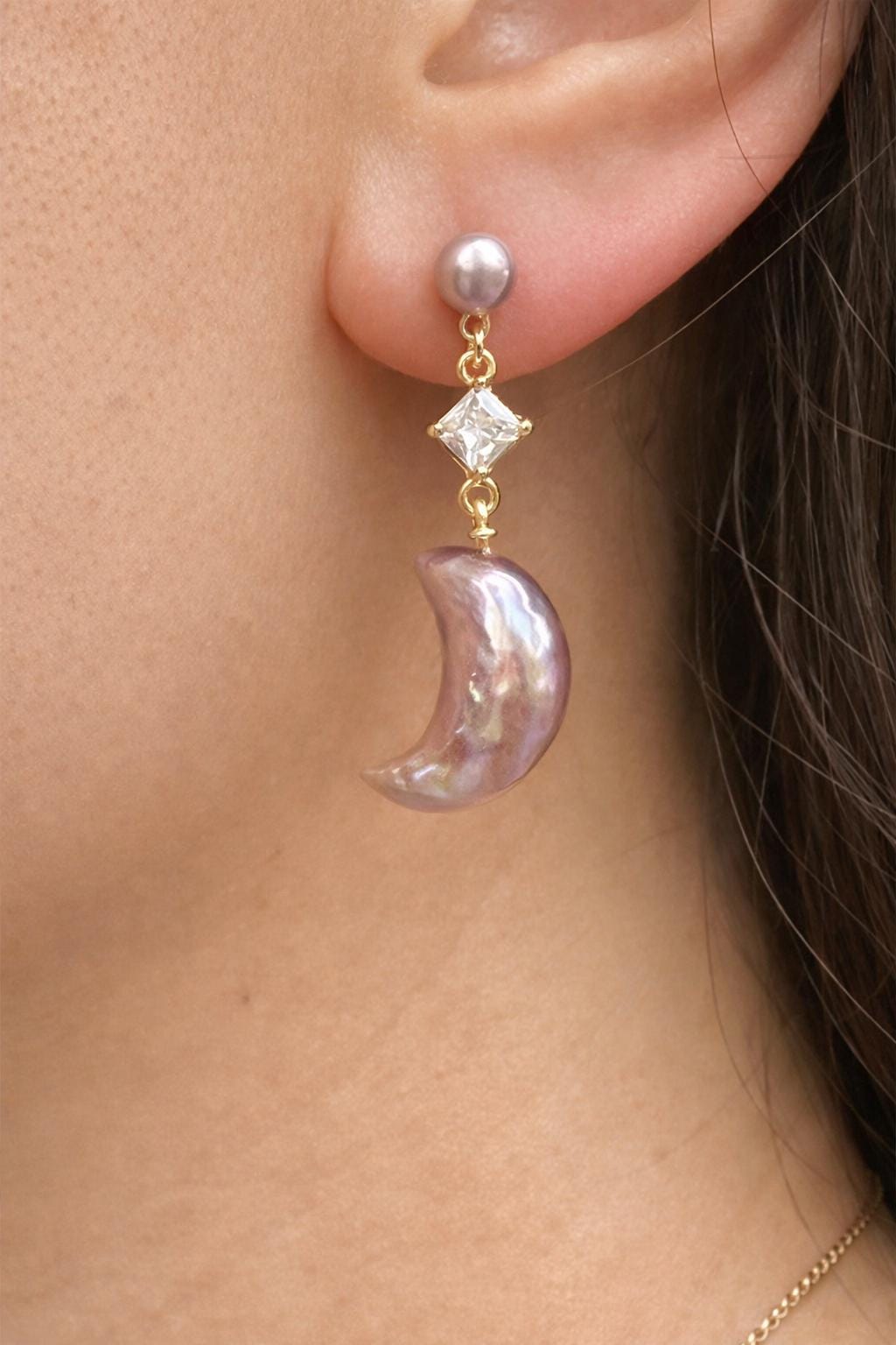 Baroque Pearl Moon Earrings, Crescent Pearl Dangle Earrings, Gold Filled Pearl Earrings, Lavender Pearl Earrings, Statement Pearl Jewelry