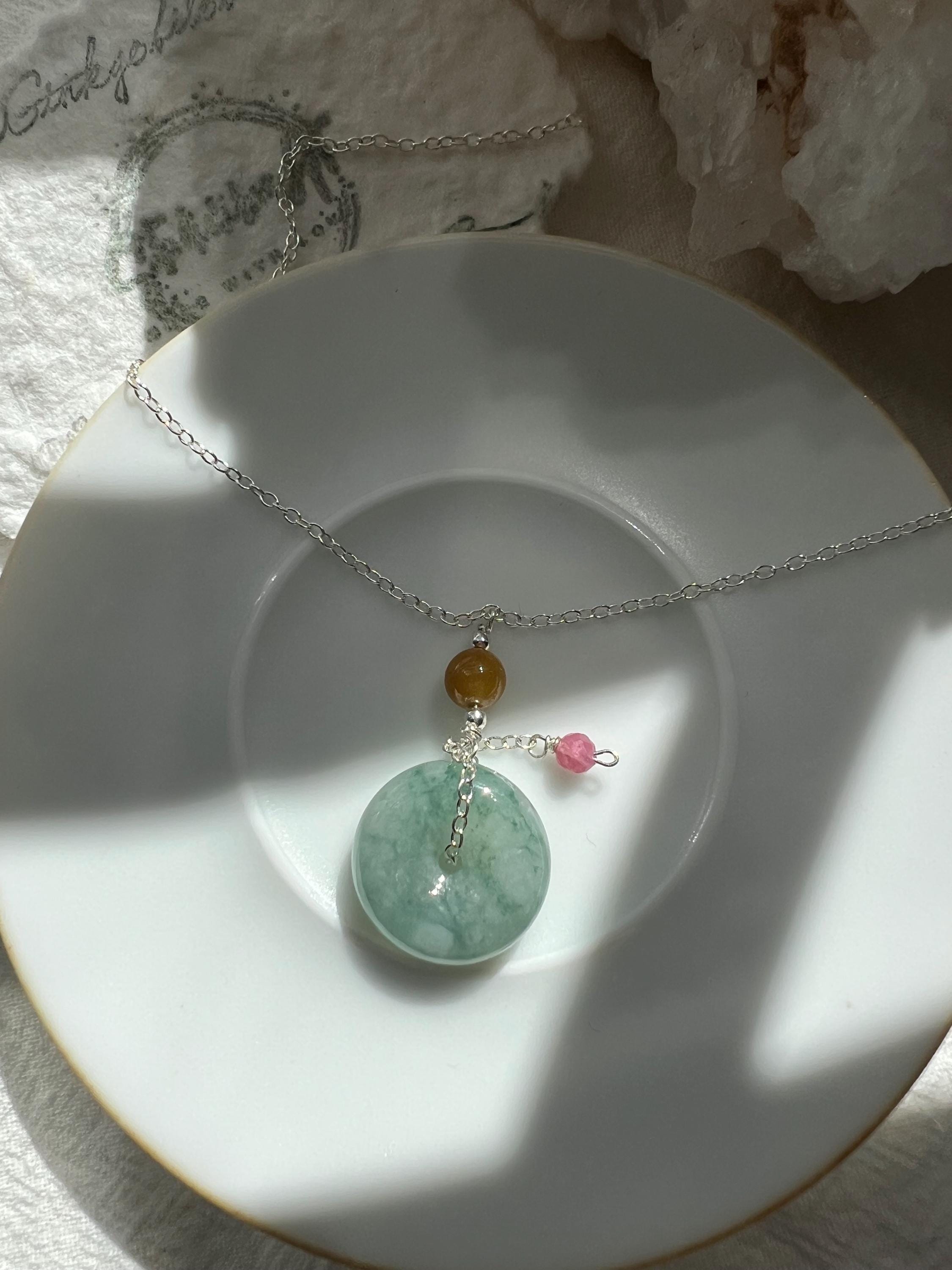 Natural Jadeite Donut Necklace, 14K Gold Filled Chain, Green Jadeite Pendant 1.1cm, Minimalist Jadeite Jewelry, Type A Jade Necklace