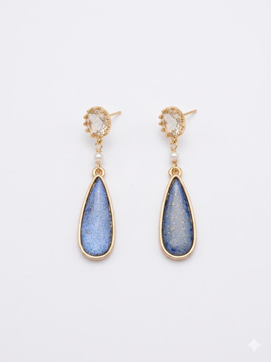 Blue purple Drop Earrings Gold | Teardrop Dangle Earrings | Elegant Statement Earrings | Pearl Accent Earrings | Gift for Her