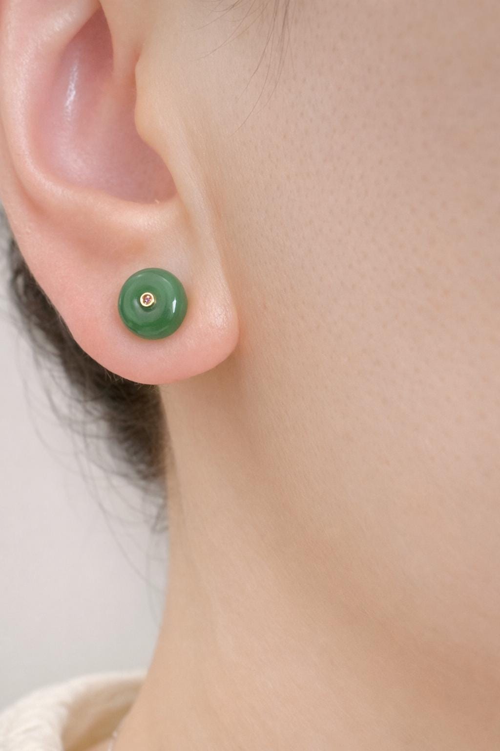 Natural Green Jade Stud Earrings 18K solid Gold | Minimalist Jade Earrings | Fine Jade Jewelry | Elegant Everyday Studs | Gift for Her