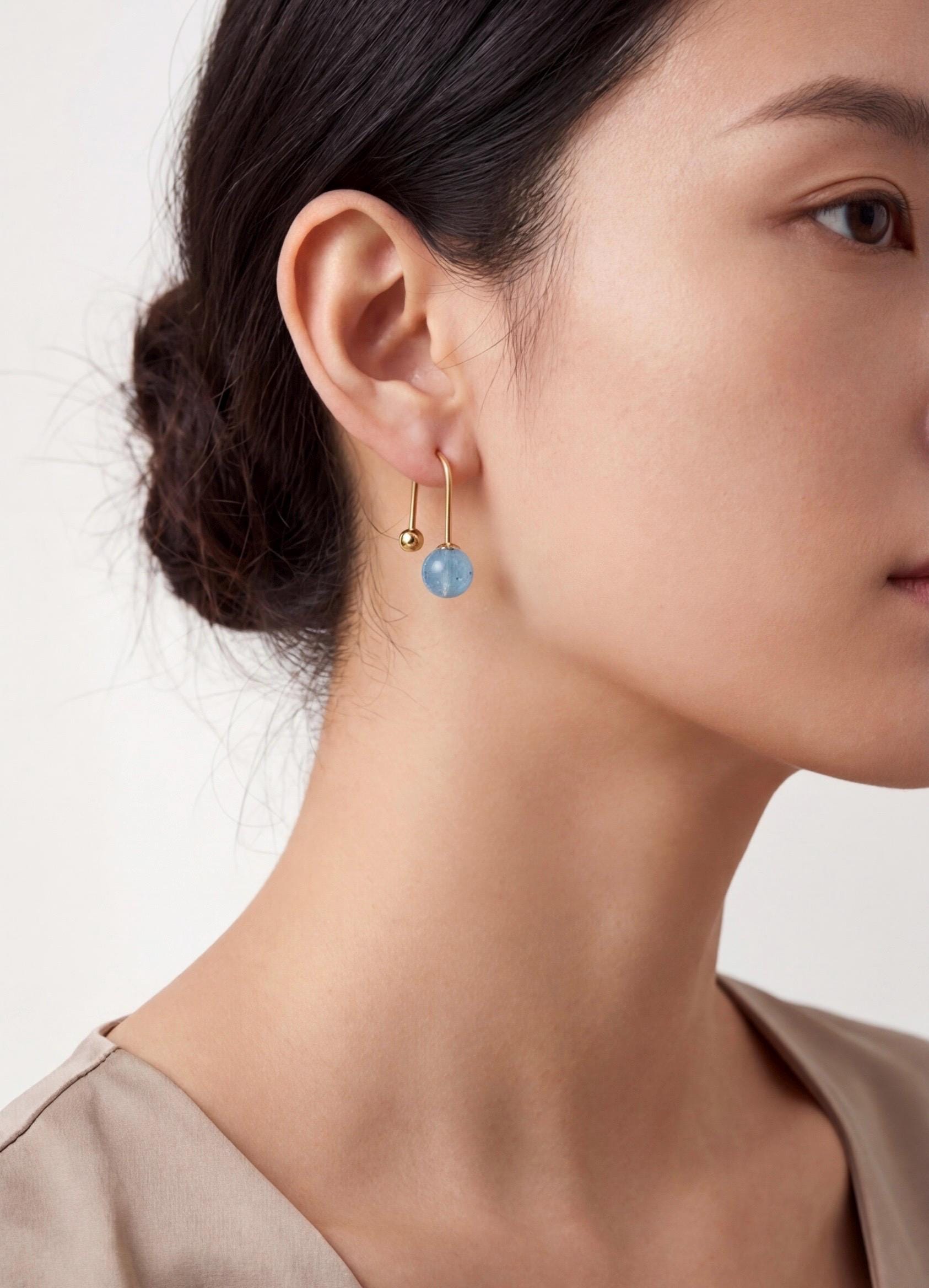 Gold Vermeil Aquamarine Drop Earrings, Natural Blue Beryl Gemstone, Green or White Jade Variation, March Birthstone Gift, Minimalist Bridal