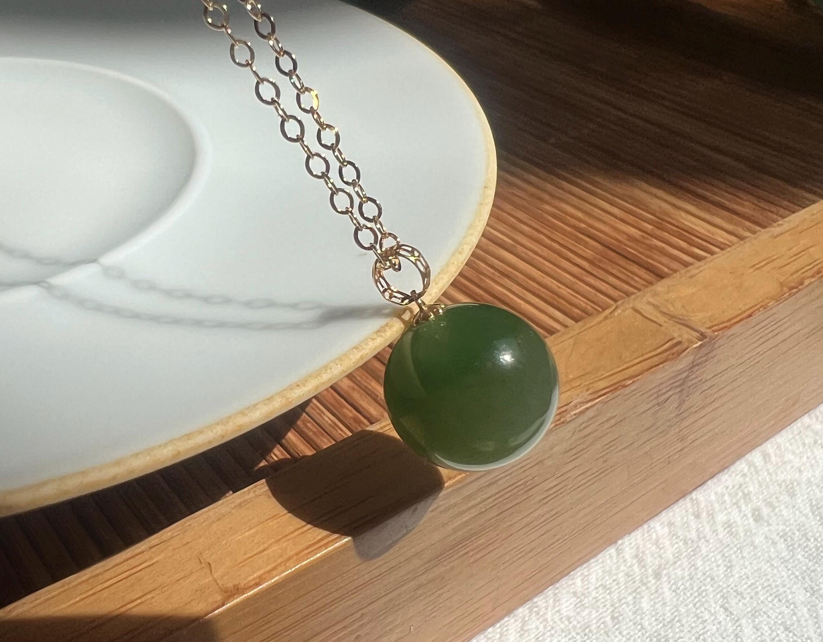 Green Jade Pendant Necklace 18K solid Gold | Minimalist Jade Necklace | Small Jade Charm Necklace | Everyday Fine Jewelry | Gift for Her