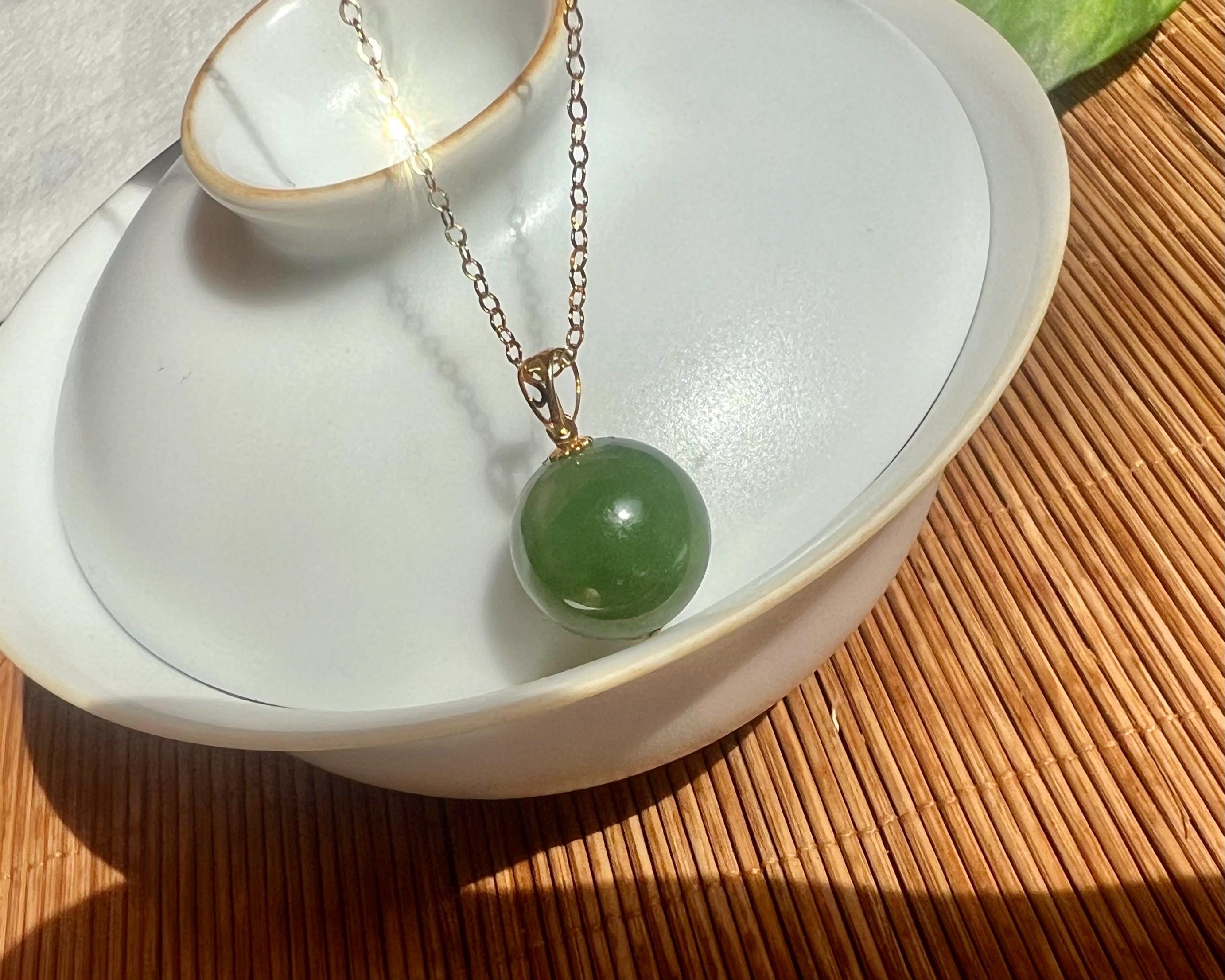 Green Jade Pendant Necklace 18K solid Gold | Minimalist Jade Necklace | Small Jade Charm Necklace | Everyday Fine Jewelry | Gift for Her