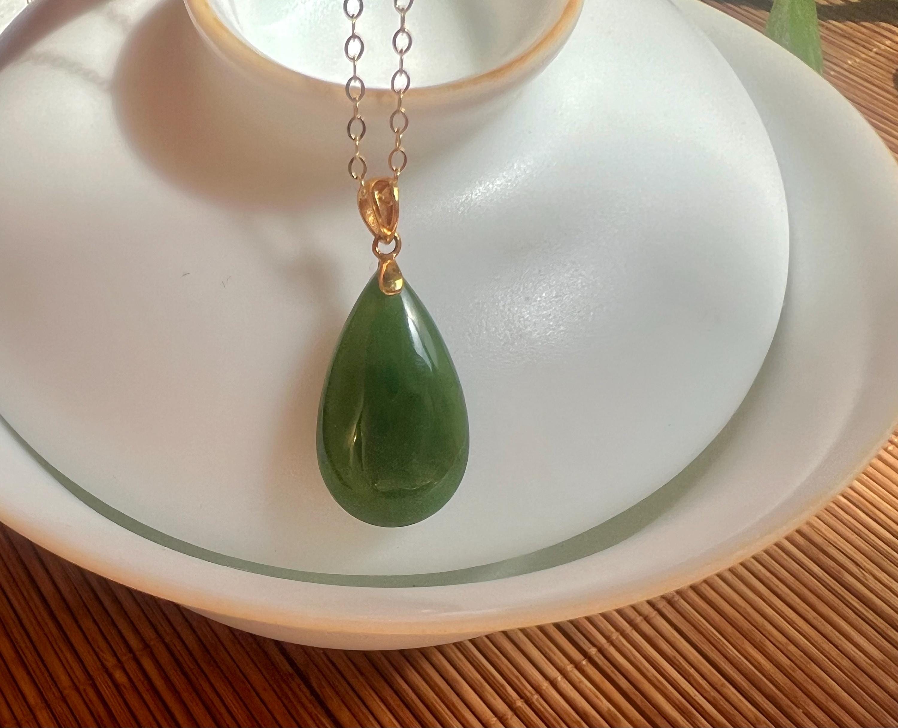 Green Jade Teardrop Necklace 18K solid Gold | Jade Pendant Necklace | Elegant Jade Jewelry | Natural Jade Necklace | Gift for Her