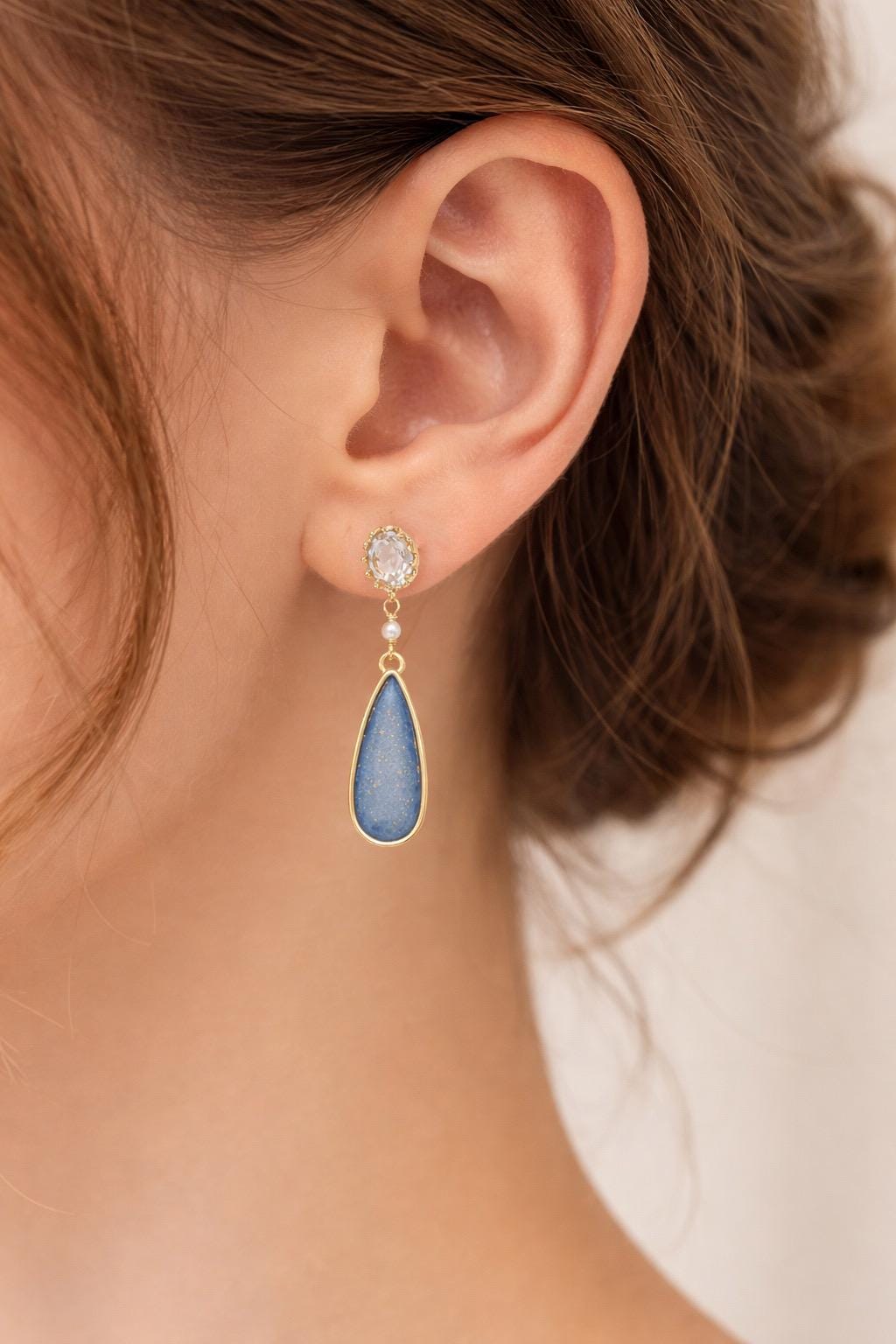 Blue purple Drop Earrings Gold | Teardrop Dangle Earrings | Elegant Statement Earrings | Pearl Accent Earrings | Gift for Her