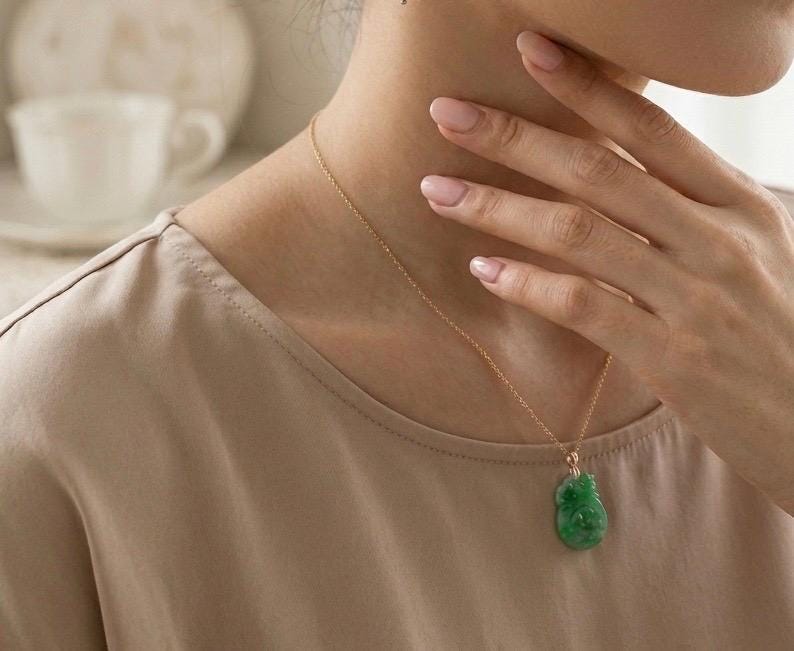 Hand-Carved Natural Green Jadeite Pendant in 18K Rose Gold Mythic Heritage – Intricate Dragon & Phoenix