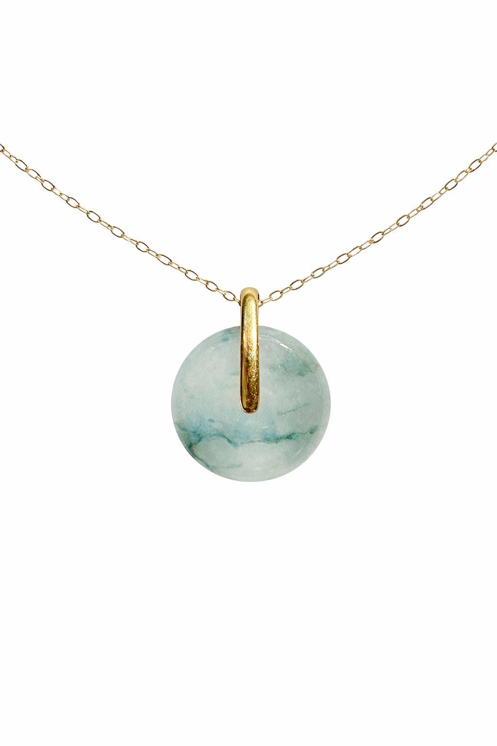 Natural Jadeite Donut Necklace, 14K Gold Filled Chain, Green Jadeite Pendant 1.5cm, Minimalist Jadeite Jewelry, Type A Jade Necklace