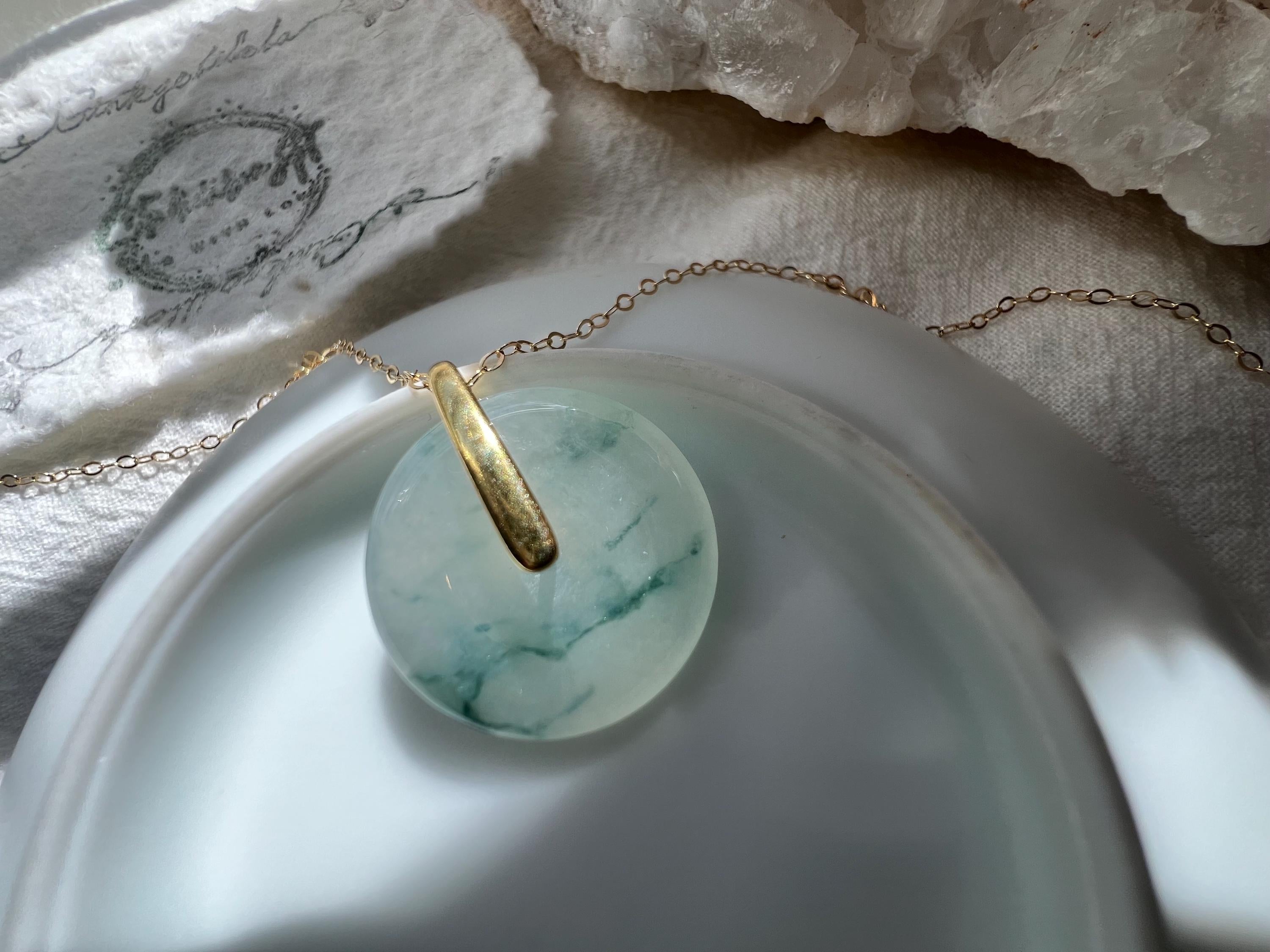 Natural Jadeite Donut Necklace, 14K Gold Filled Chain, Green Jadeite Pendant 1.5cm, Minimalist Jadeite Jewelry, Type A Jade Necklace