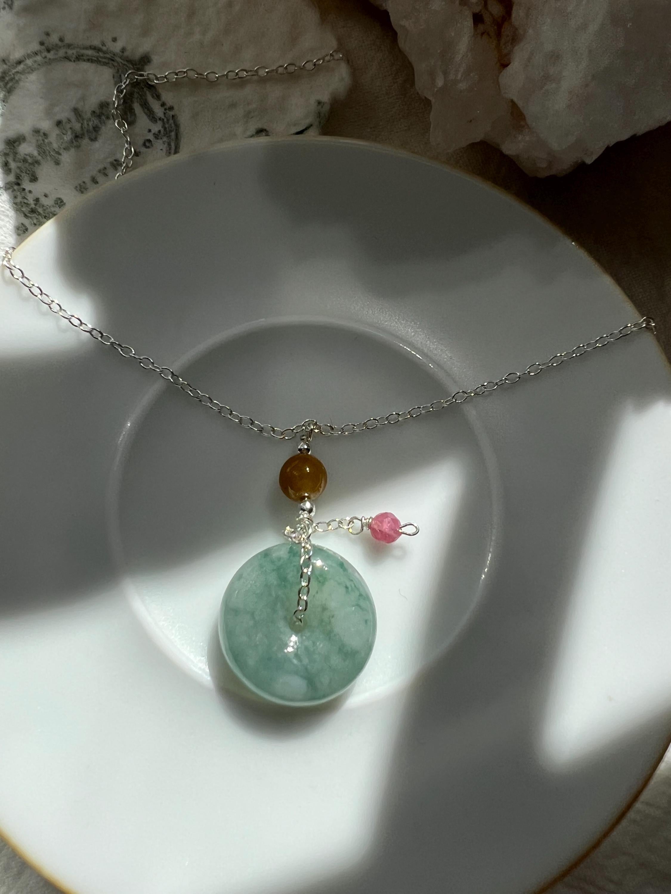 Natural Jadeite Donut Necklace, 14K Gold Filled Chain, Green Jadeite Pendant 1.1cm, Minimalist Jadeite Jewelry, Type A Jade Necklace