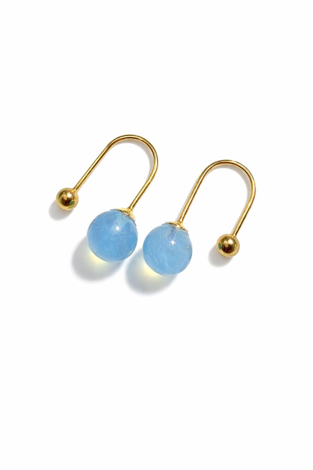 Gold Vermeil Aquamarine Drop Earrings, Natural Blue Beryl Gemstone, Green or White Jade Variation, March Birthstone Gift, Minimalist Bridal