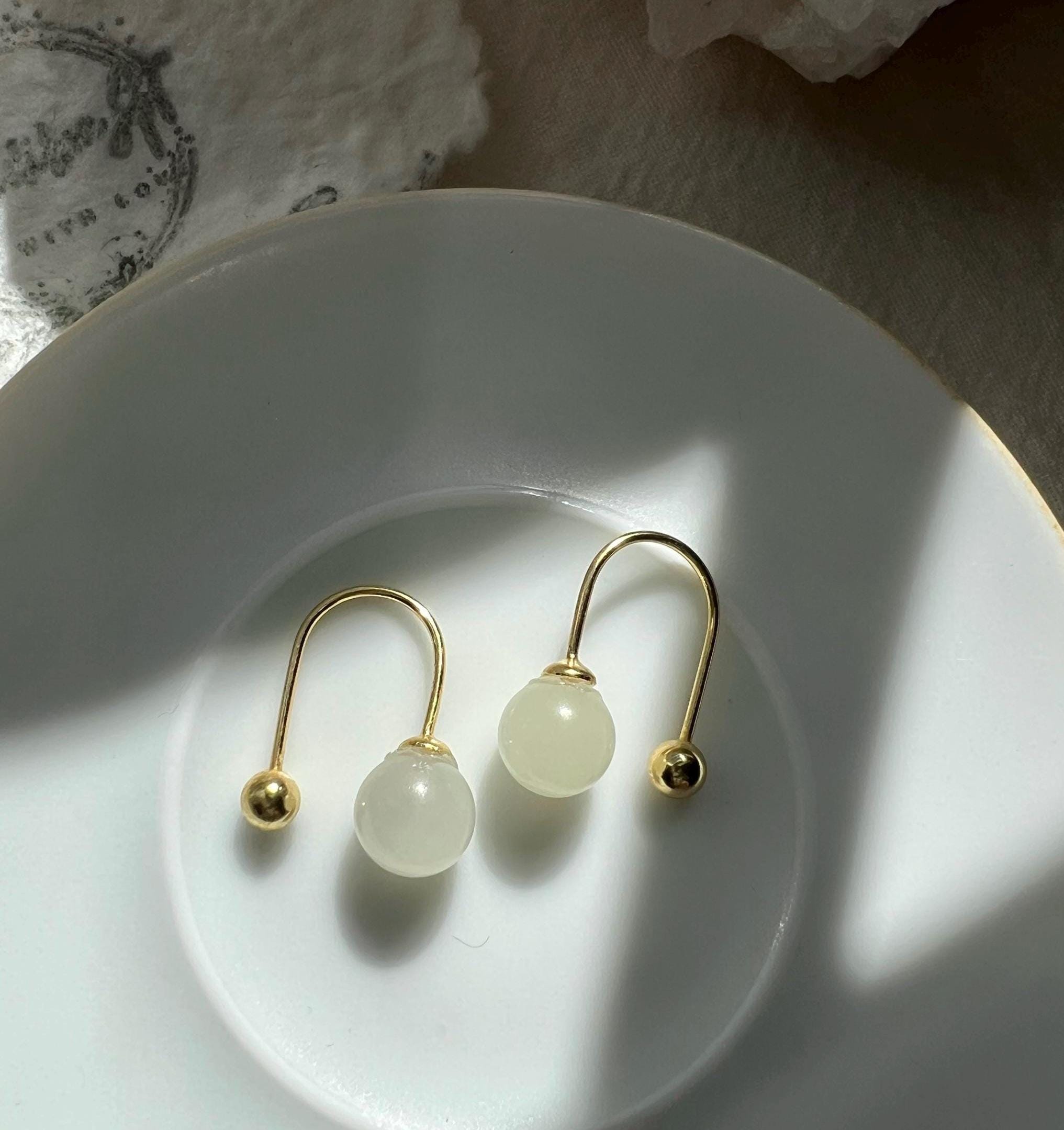 Gold Vermeil Aquamarine Drop Earrings, Natural Blue Beryl Gemstone, Green or White Jade Variation, March Birthstone Gift, Minimalist Bridal