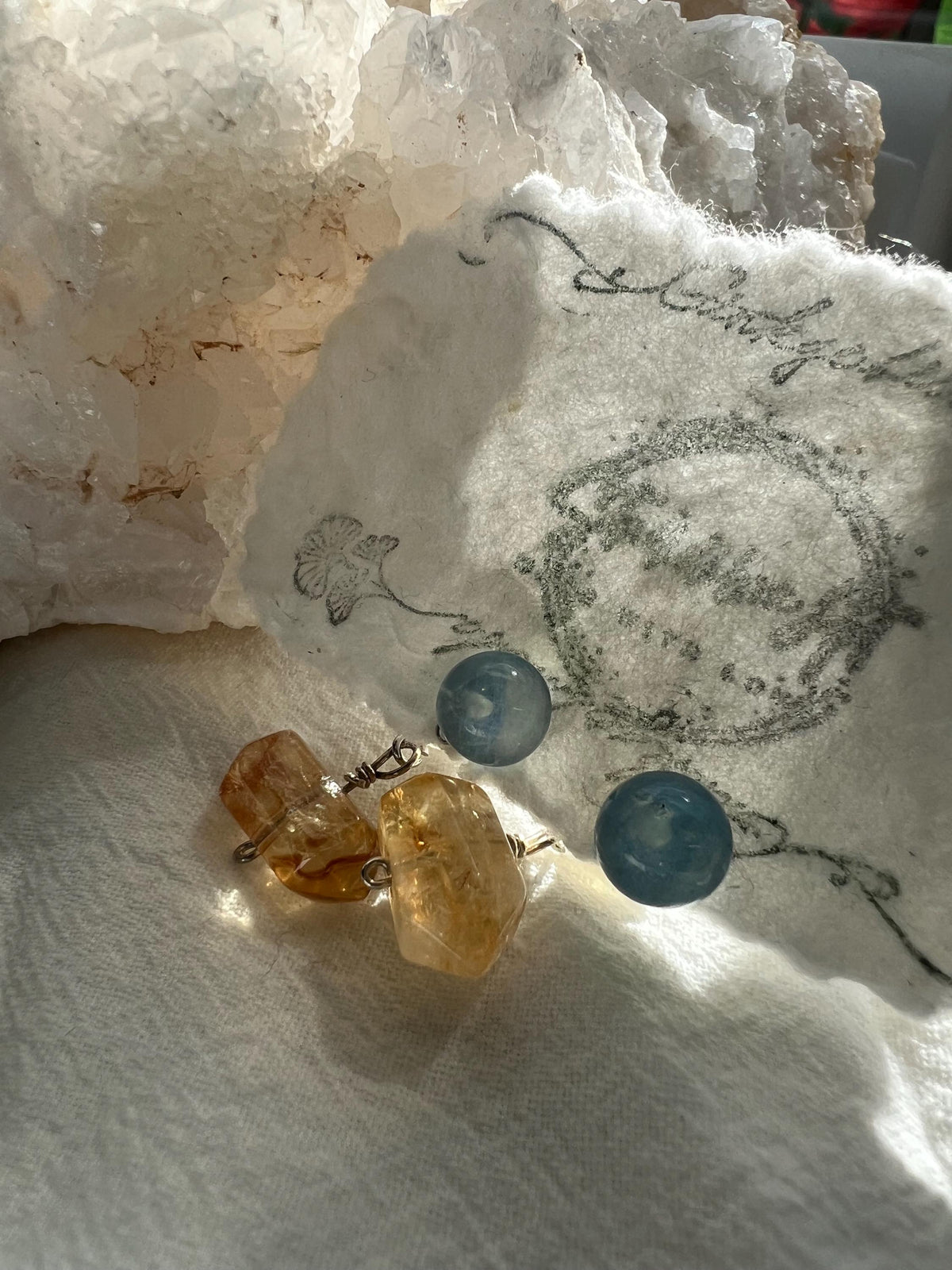 Aquamarine & Citrine Ear Jackets