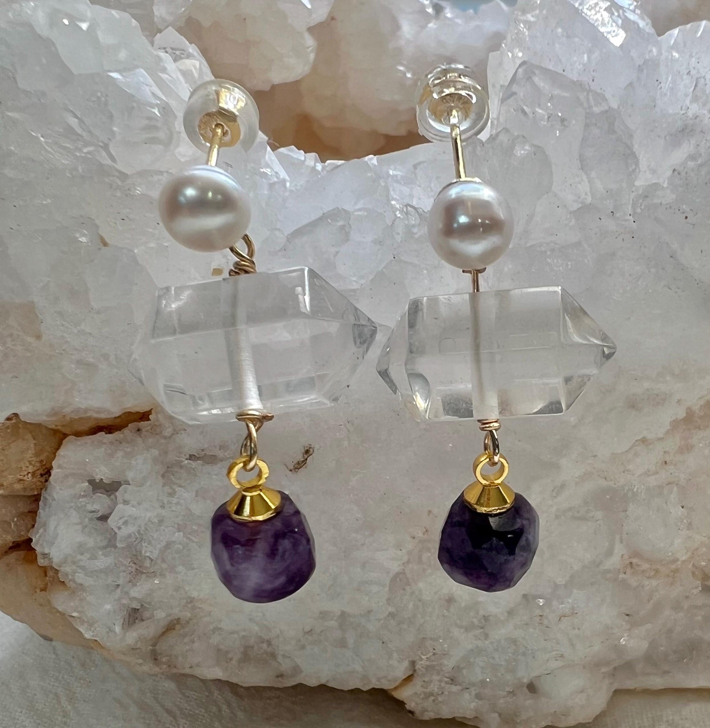 Ethereal Light — Handcrafted Raw Crystal & Pearl Meditative Earrings