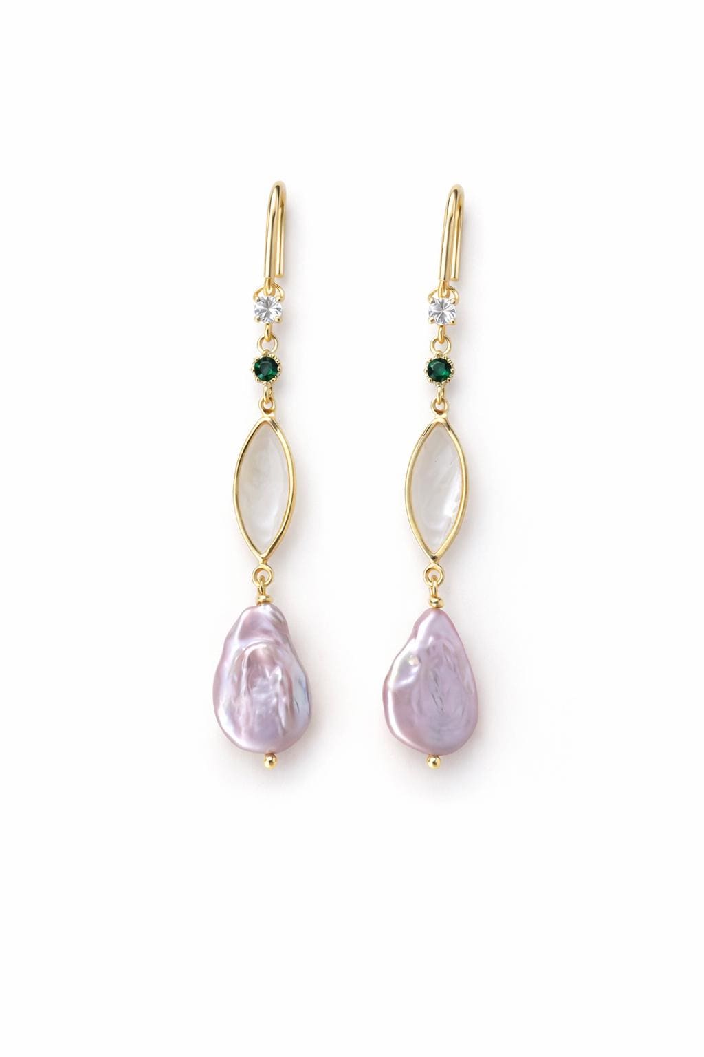 Baroque Pearl Drop Earrings with Lavender Quartz, Gold Filigree Dangle Earrings, Victorian Style Huggie Hoops, Unique Bridal Jewelry Gift