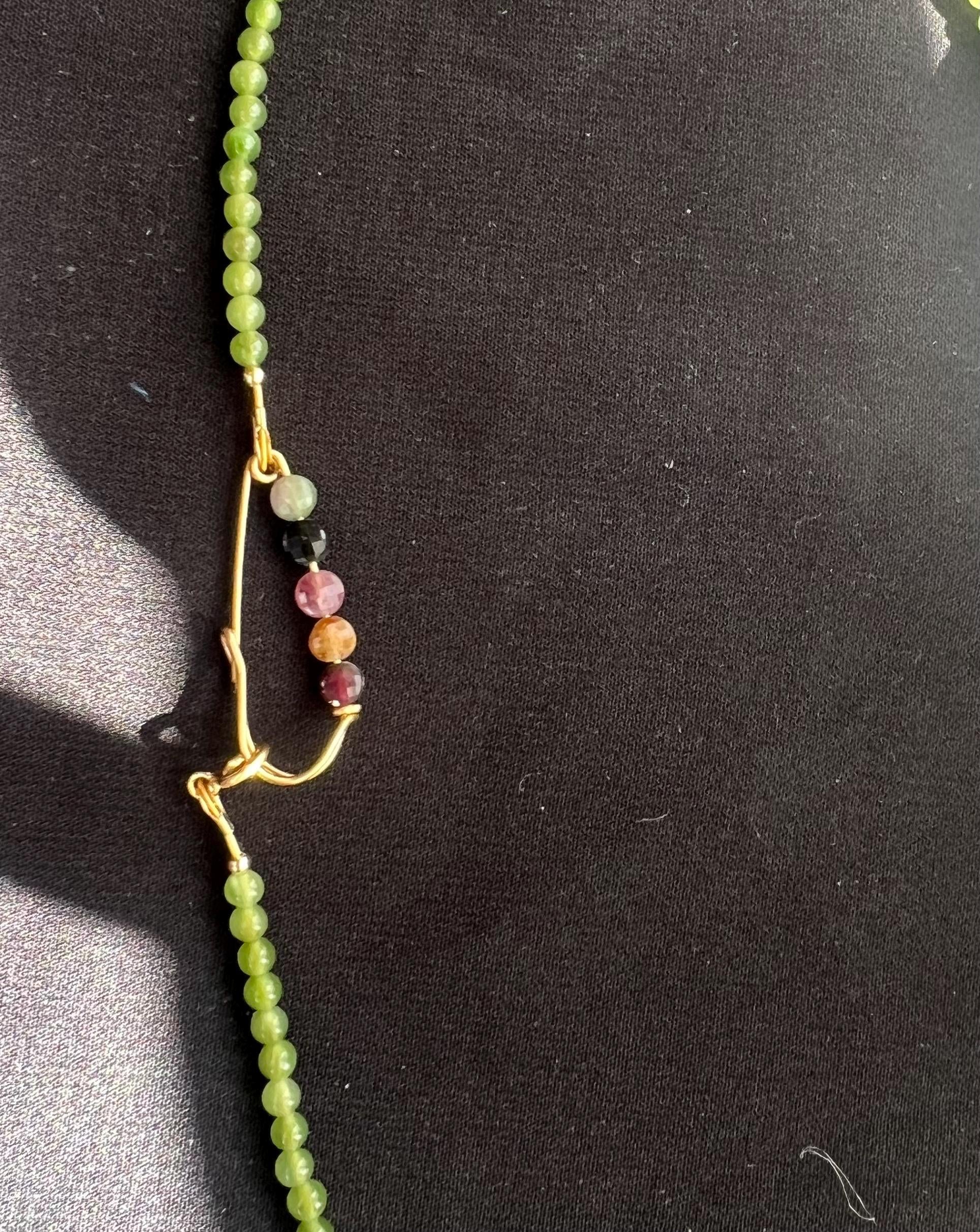 Green Jade Bead Necklace with Tourmaline Accent, Minimalist Jade Necklace, Handmade Gemstone Necklace, Delicate Jade Jewelry Gift