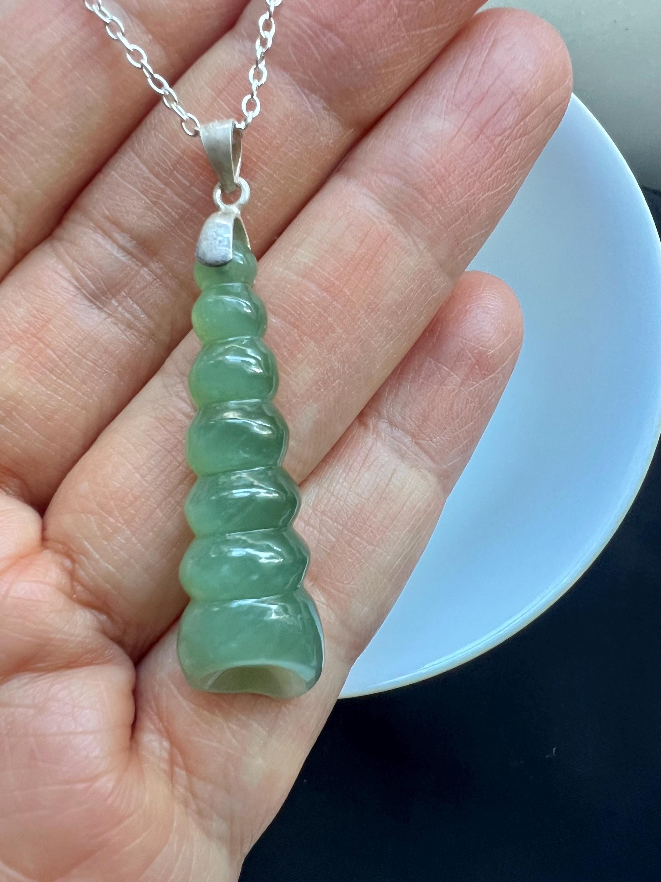 Jade Conch Shell Pendant, Buddhist Shanka Charm, Natural Jadeite Necklace, Minimalist Zen Jewelry, Protection & Strength Amulet