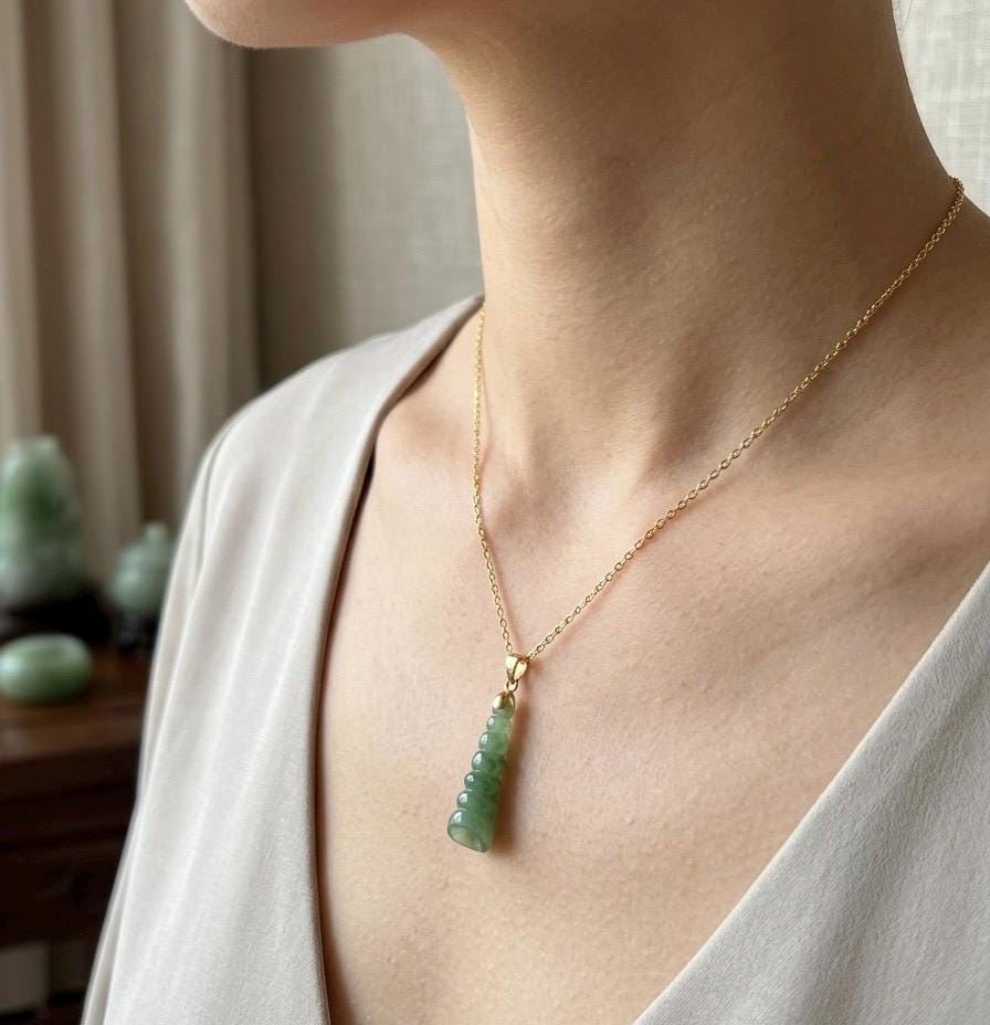 Jade Conch Shell Pendant, Buddhist Shanka Charm, Natural Jadeite Necklace, Minimalist Zen Jewelry, Protection & Strength Amulet