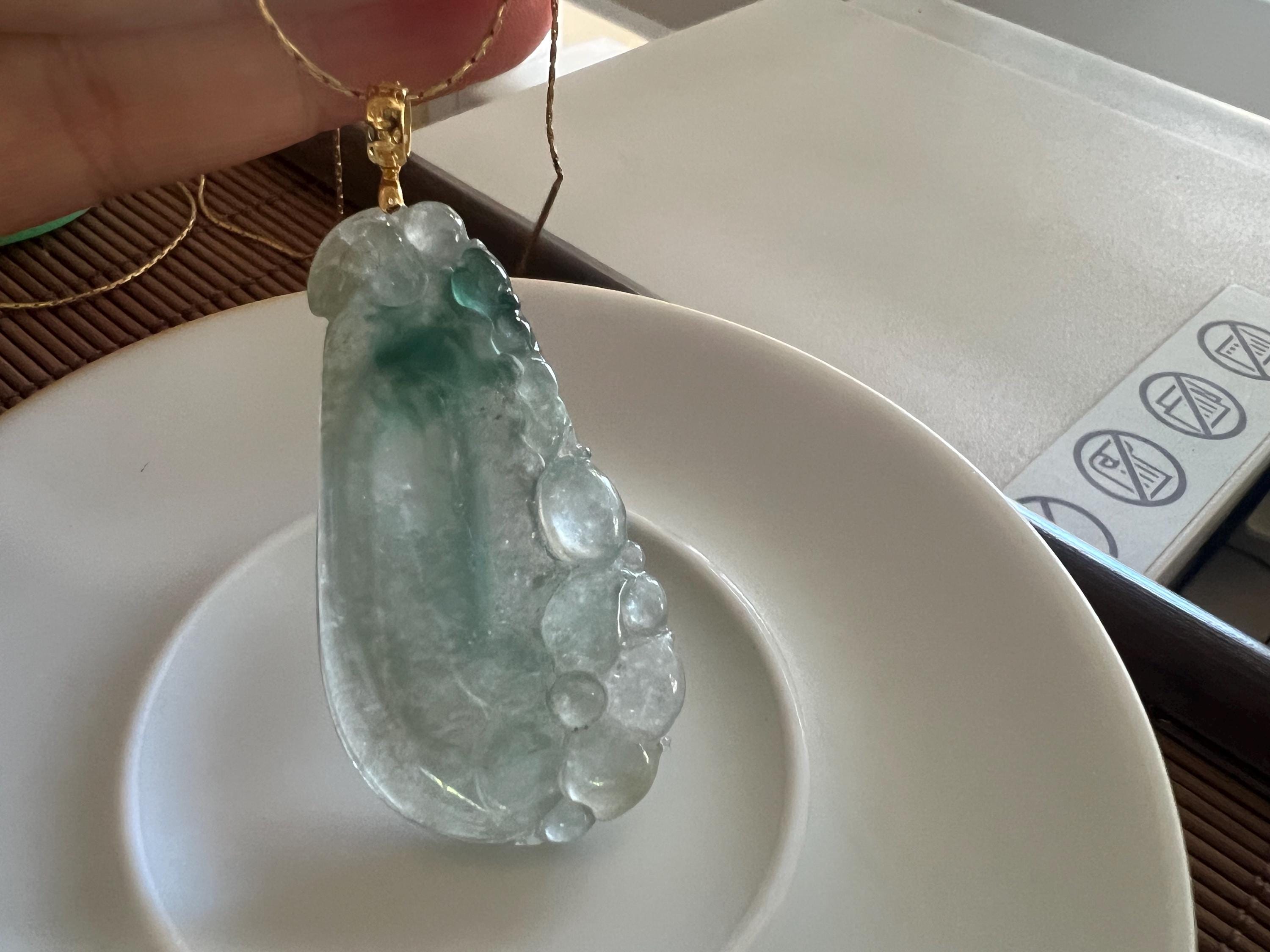 Verdant Mist — Hand-Carved Ice-Type Jadeite Pendant with Floating Flower