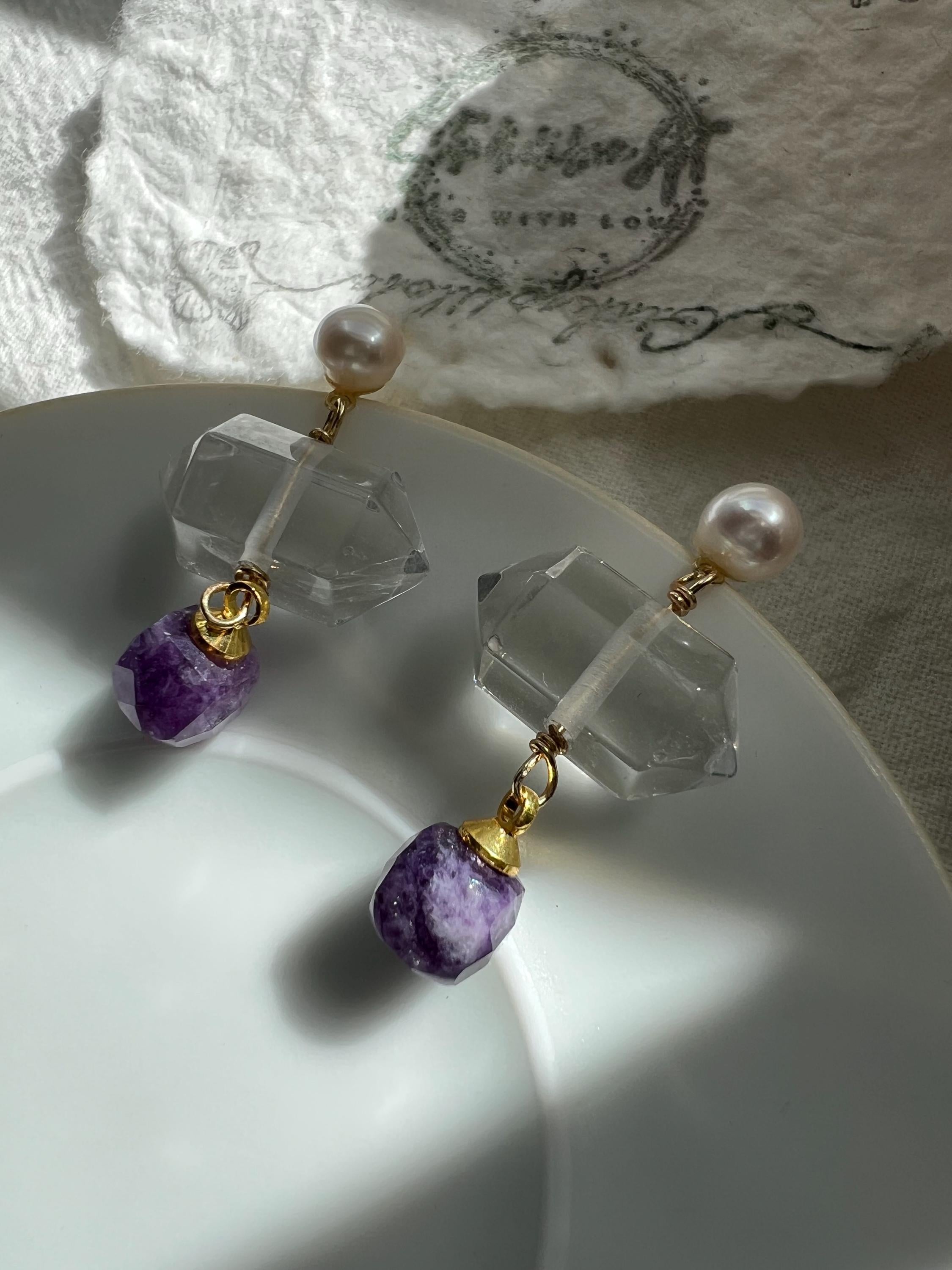 Ethereal Light — Handcrafted Raw Crystal & Pearl Meditative Earrings