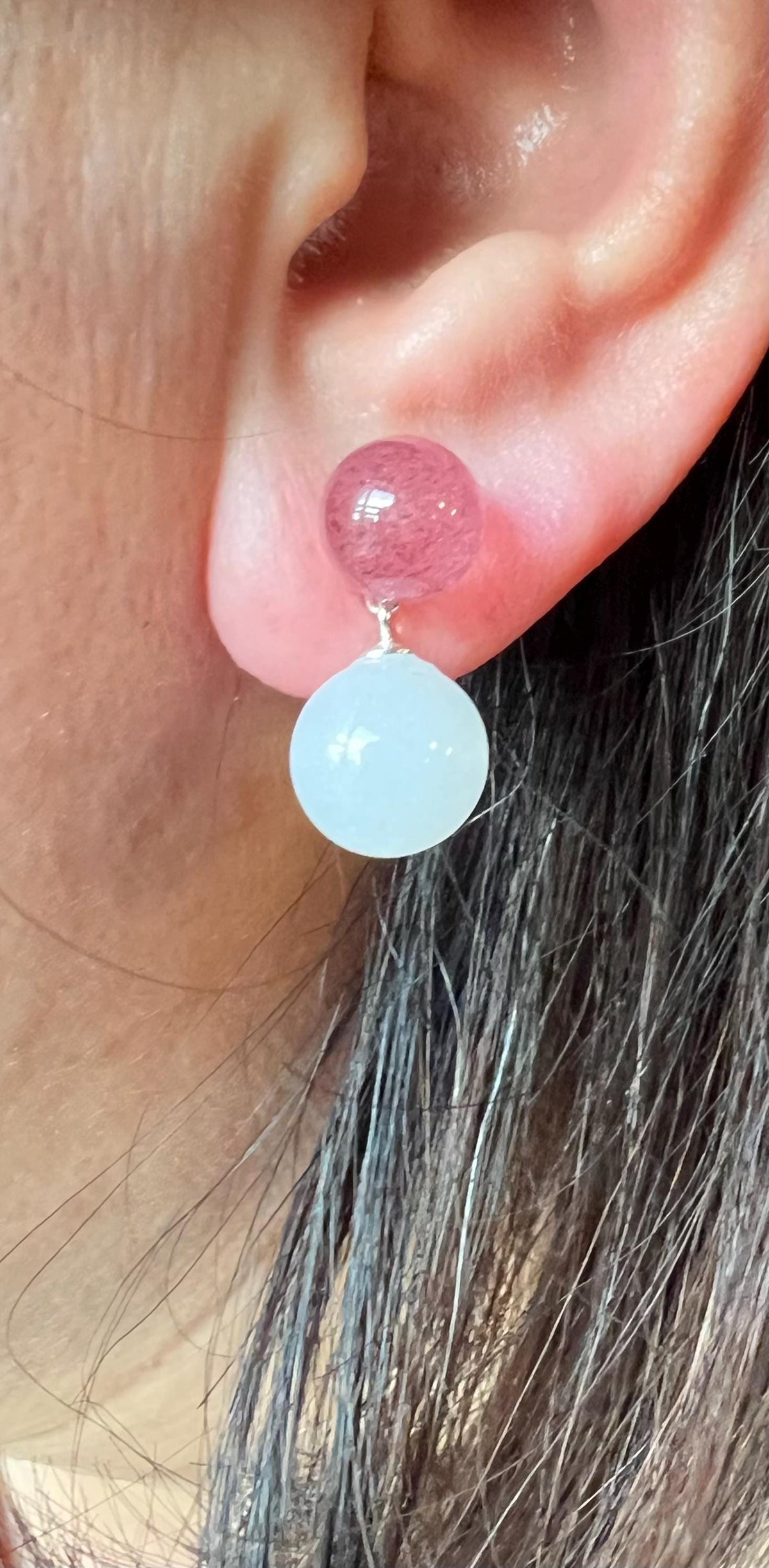 Jade & Aquamarine or Quartz Earrings