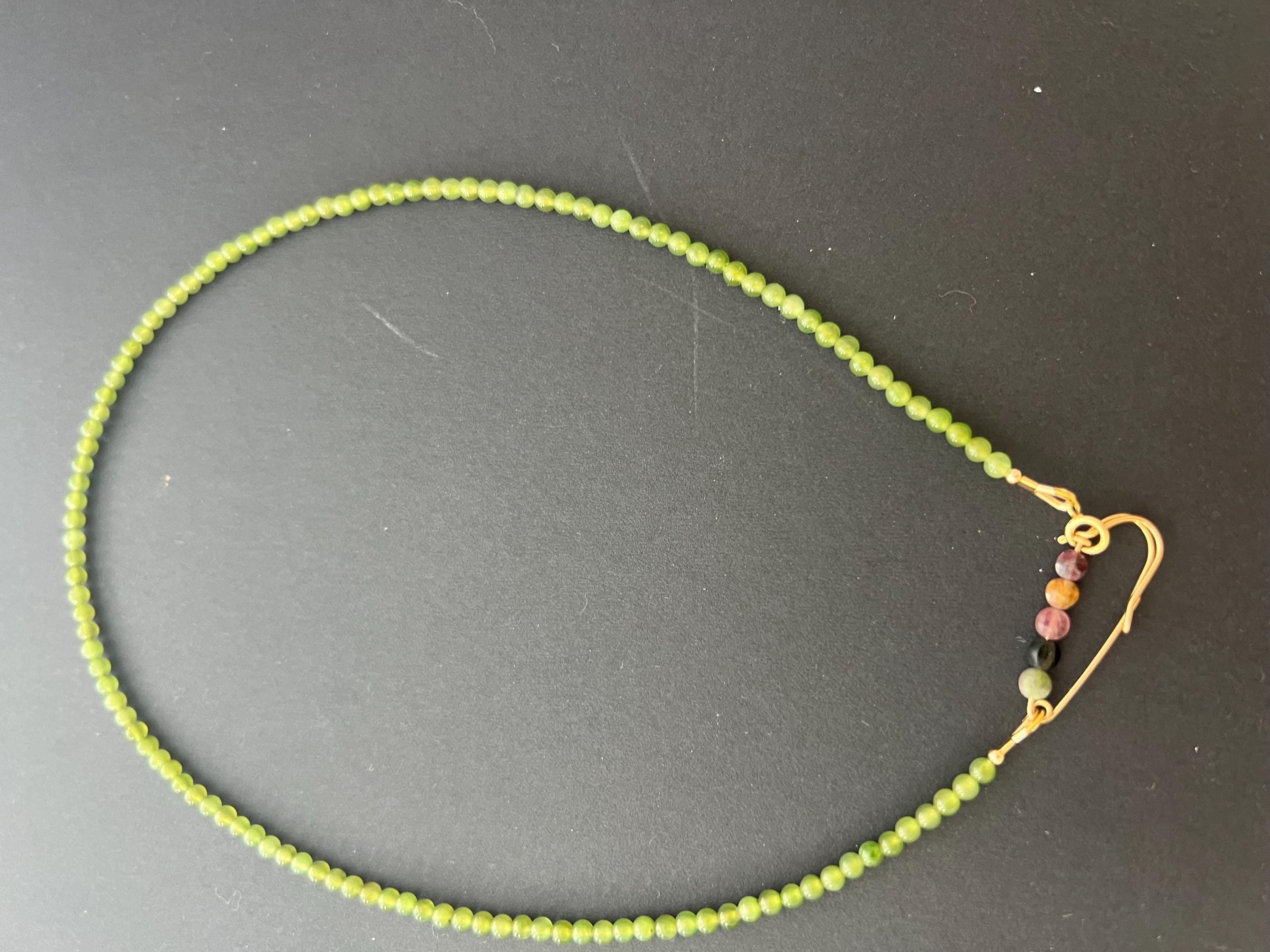 Green Jade Bead Necklace with Tourmaline Accent, Minimalist Jade Necklace, Handmade Gemstone Necklace, Delicate Jade Jewelry Gift