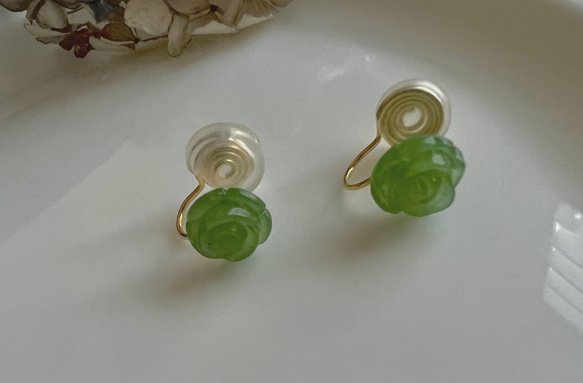 Carved Green Jade Rose Jewelry