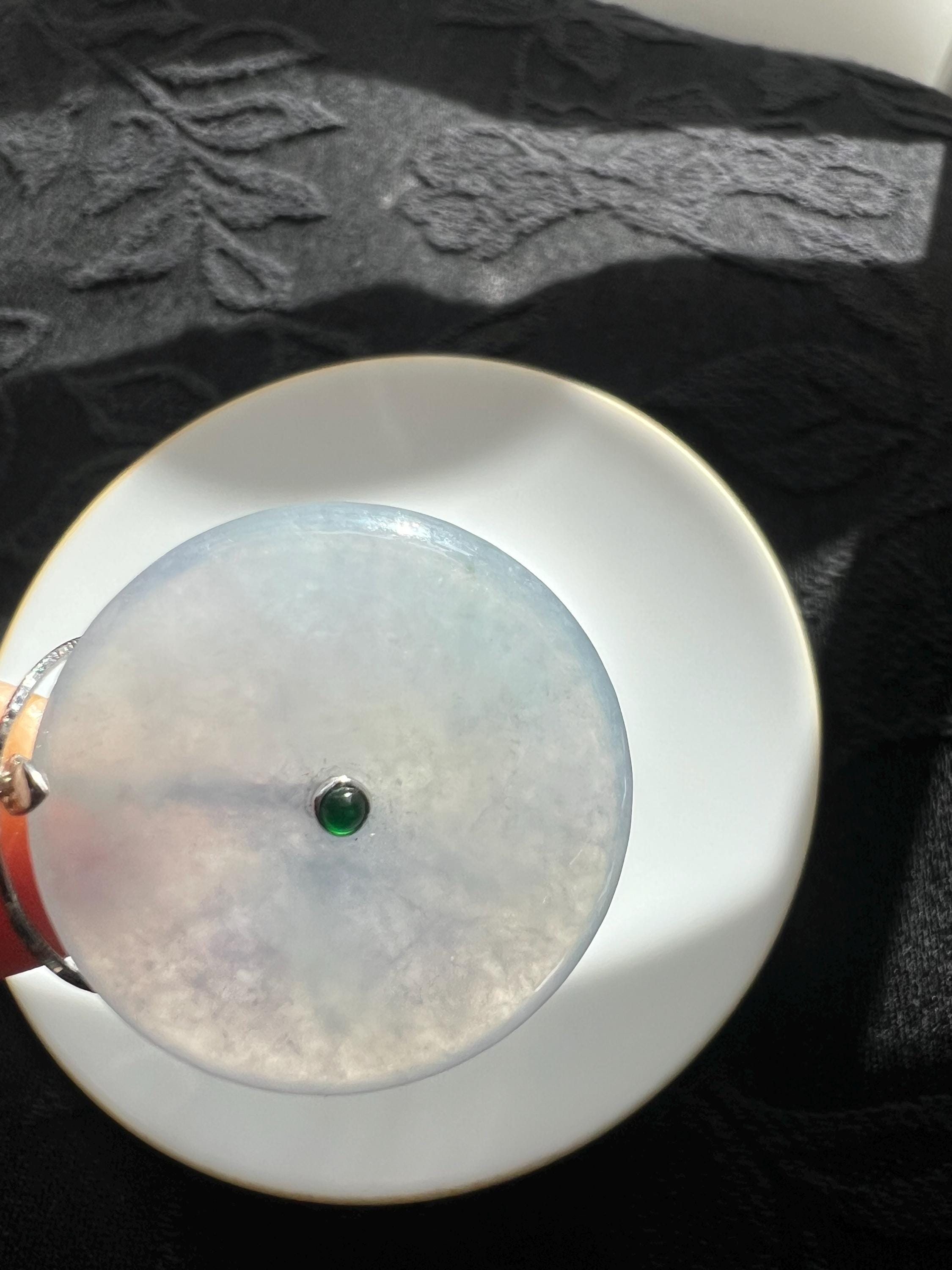 Natural Lavender Jadeite Ping An Kou Pendant, Grade A Icy Purple Jadeite Donut Necklace, 18K platina, Protection & Peace Amulet,