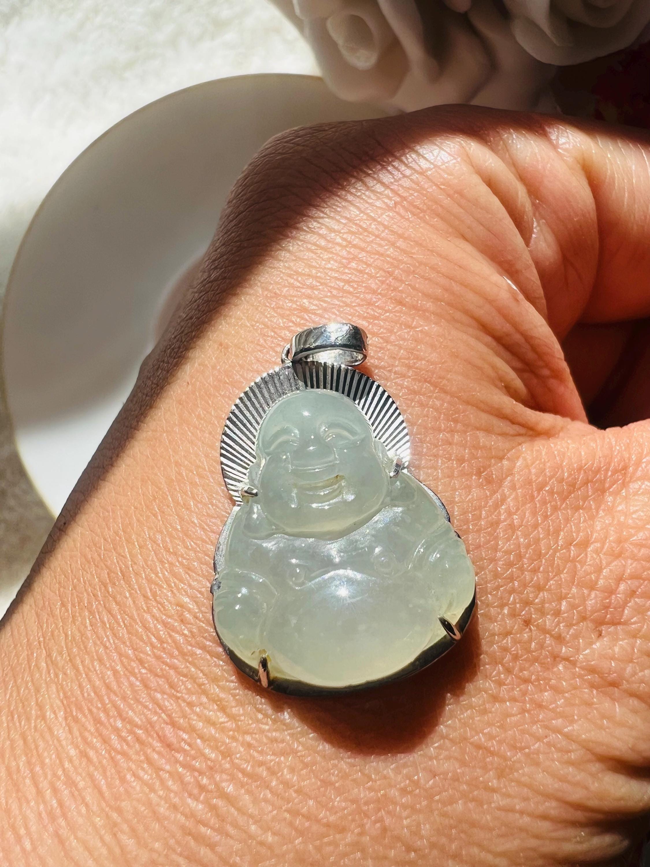 Icy Translucent Jade Buddha Pendant – Natural Grade A Jadeite Laughing Buddha – Zen Aesthetic Oriental Minimalist Jewelry –lucky Gift
