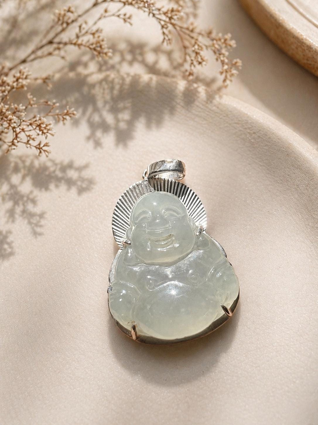 Icy Translucent Jade Buddha Pendant – Natural Grade A Jadeite Laughing Buddha – Zen Aesthetic Oriental Minimalist Jewelry –lucky Gift