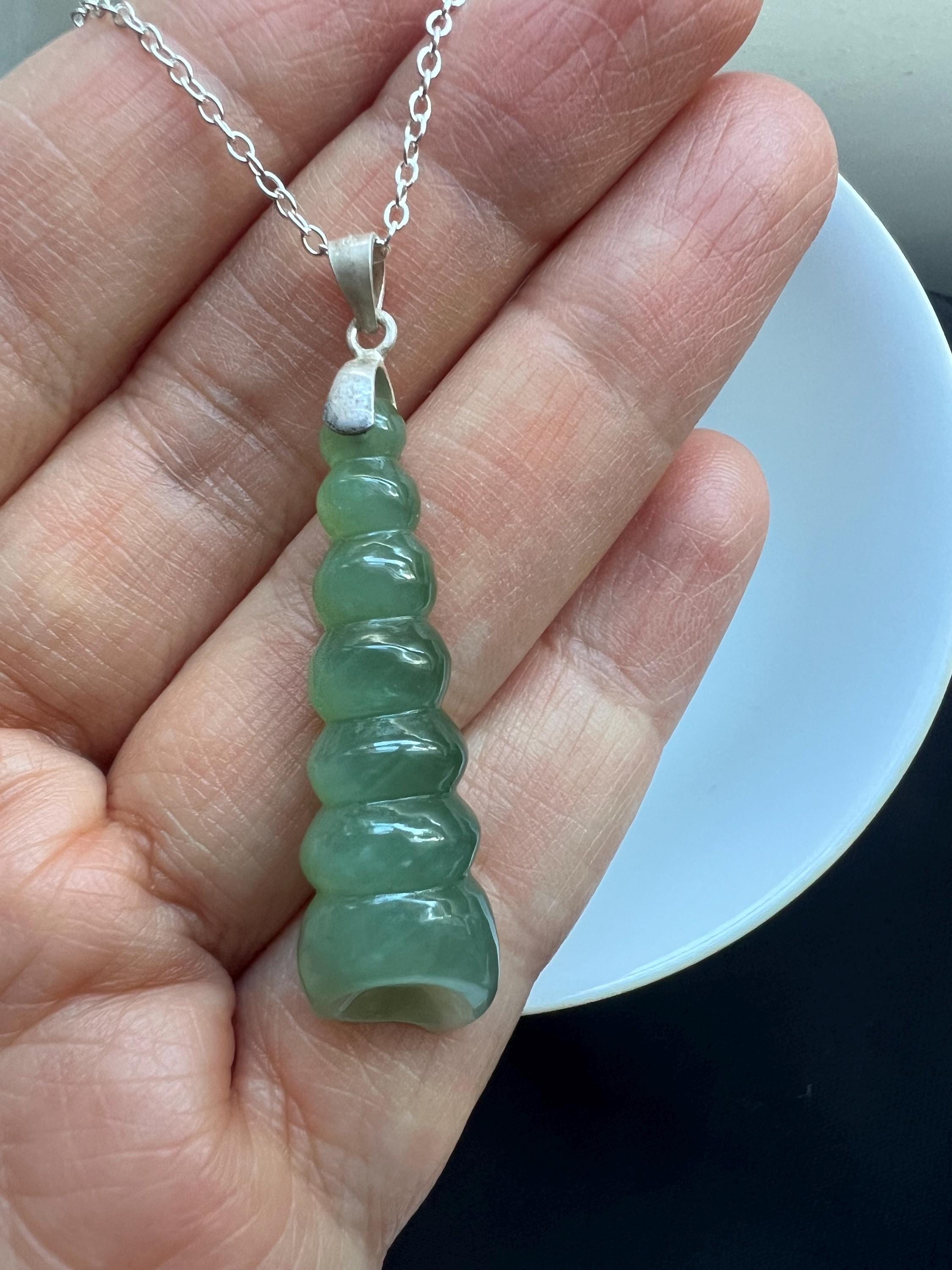 Jade Conch Shell Pendant, Buddhist Shanka Charm, Natural Jadeite Necklace, Minimalist Zen Jewelry, Protection & Strength Amulet
