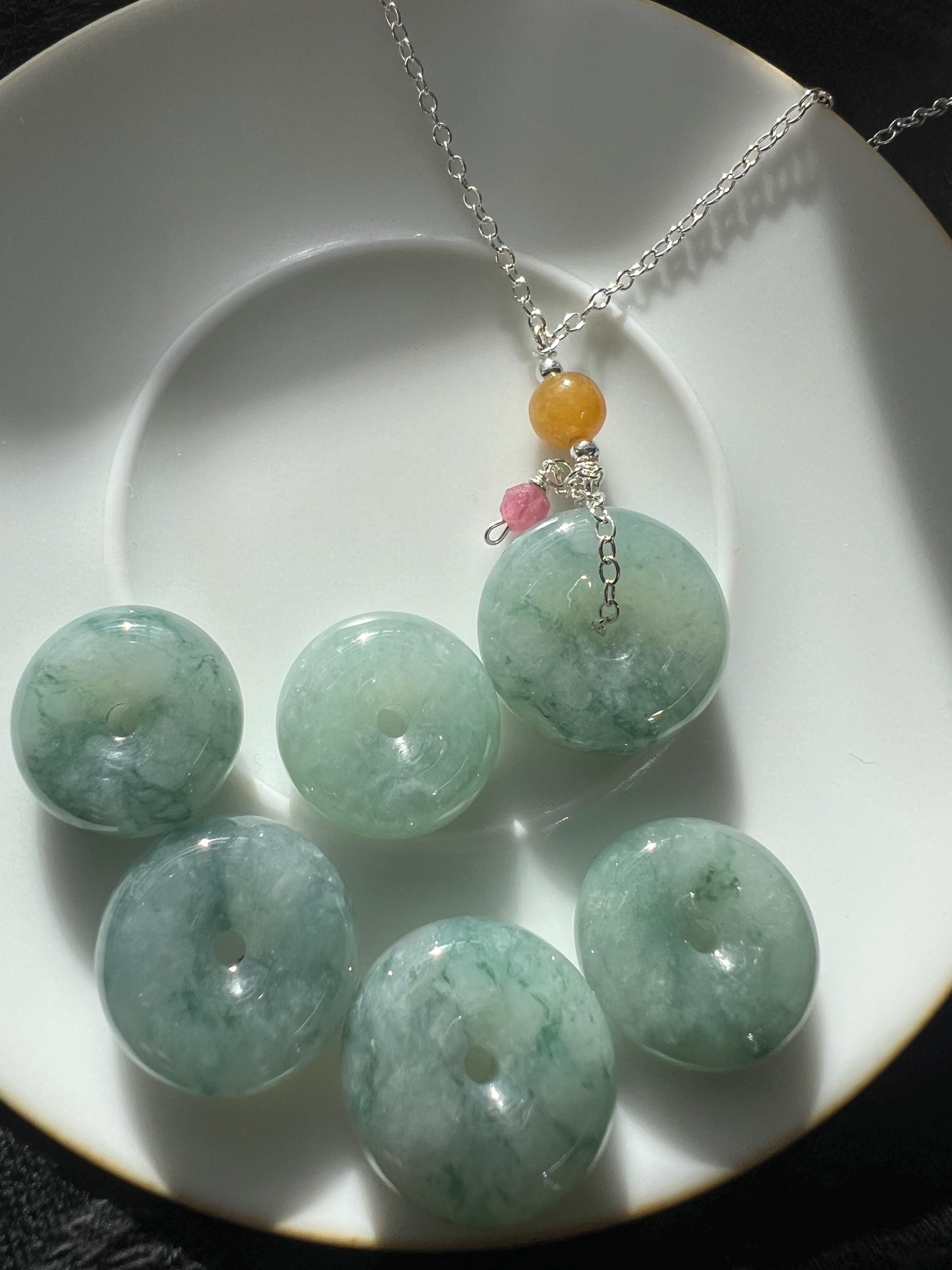 Natural Jadeite Donut Necklace, 14K Gold Filled Chain, Green Jadeite Pendant 1.1cm, Minimalist Jadeite Jewelry, Type A Jade Necklace