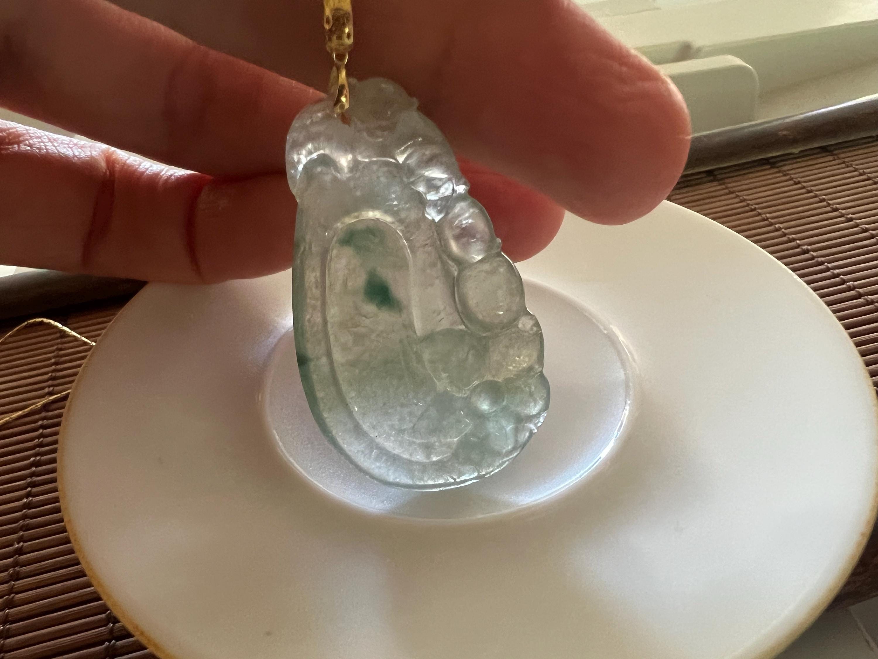 Verdant Mist — Hand-Carved Ice-Type Jadeite Pendant with Floating Flower