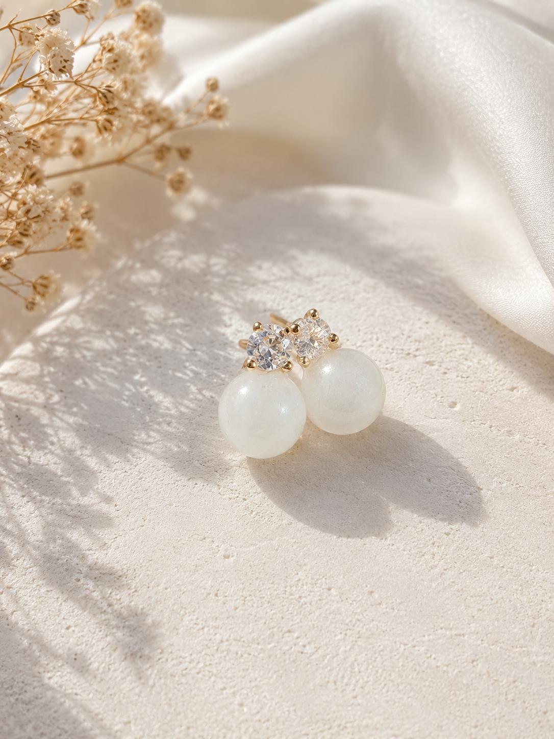 Pale Green Jade & CZ Earrings
