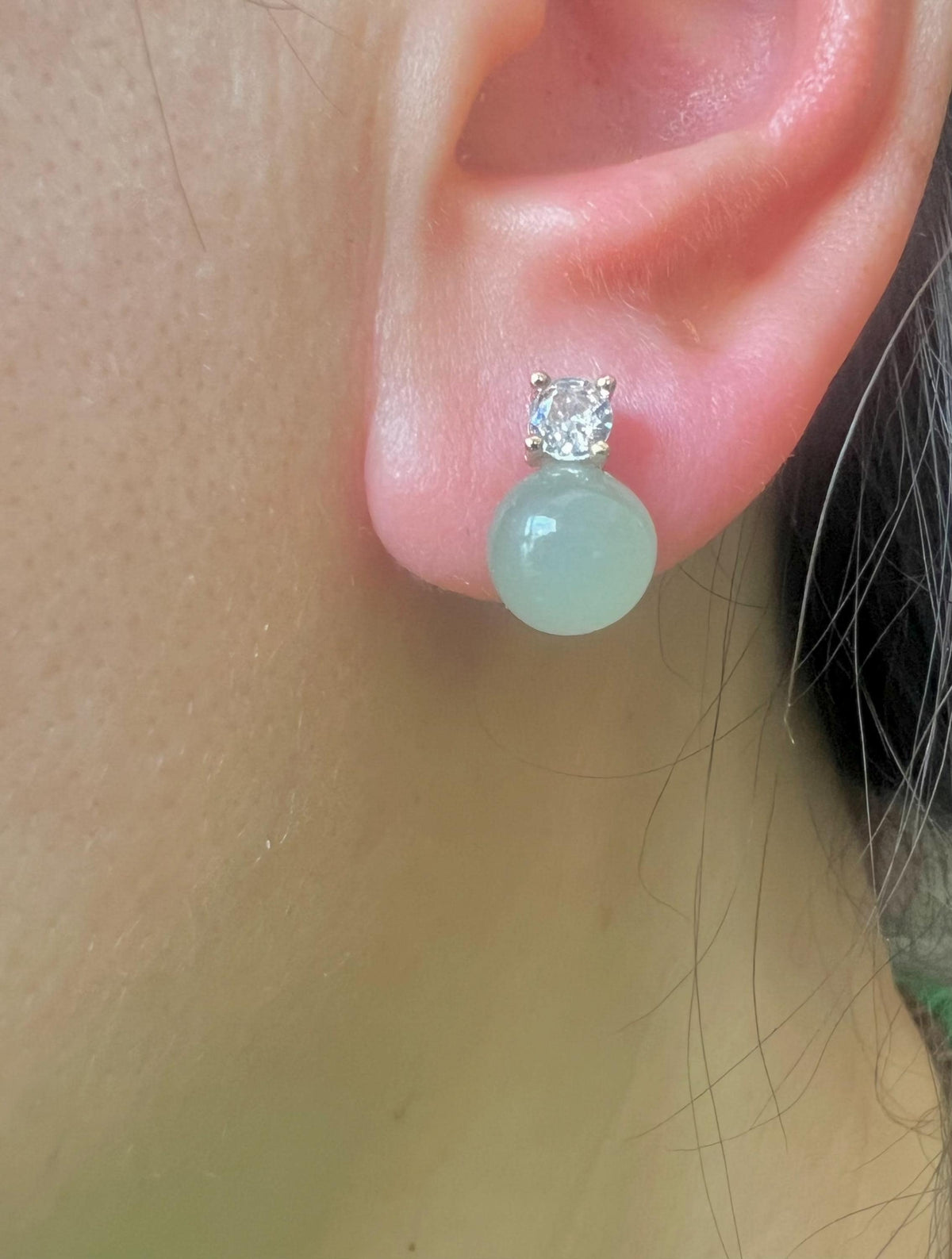 Pale Green Jade & CZ Earrings