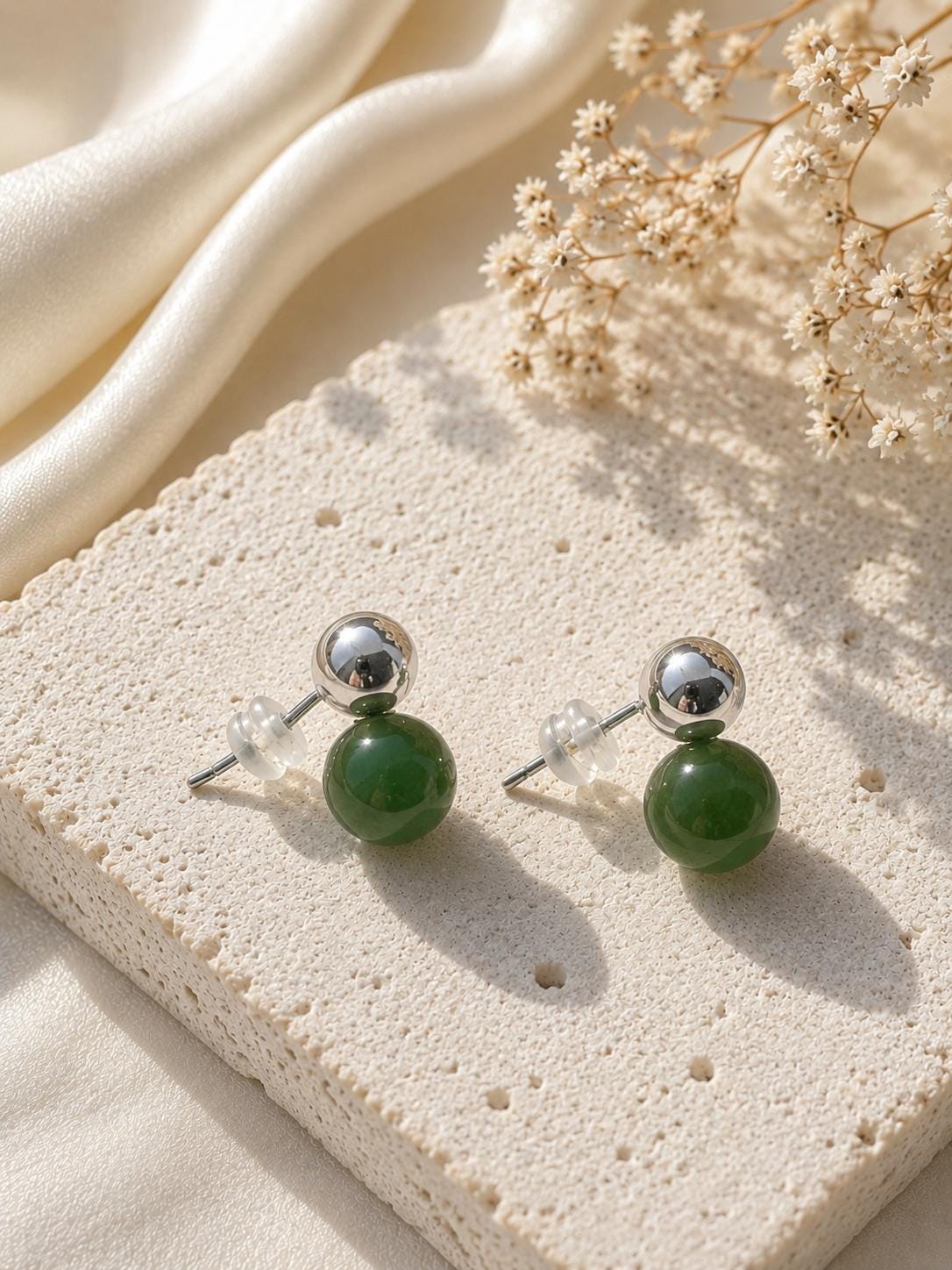 Nephrite Jade Stud Earrings • Sterling Silver Jade Earrings • Jade clip on earrings • Minimalist nugget Stud Earrings • Everyday Jade Earrin