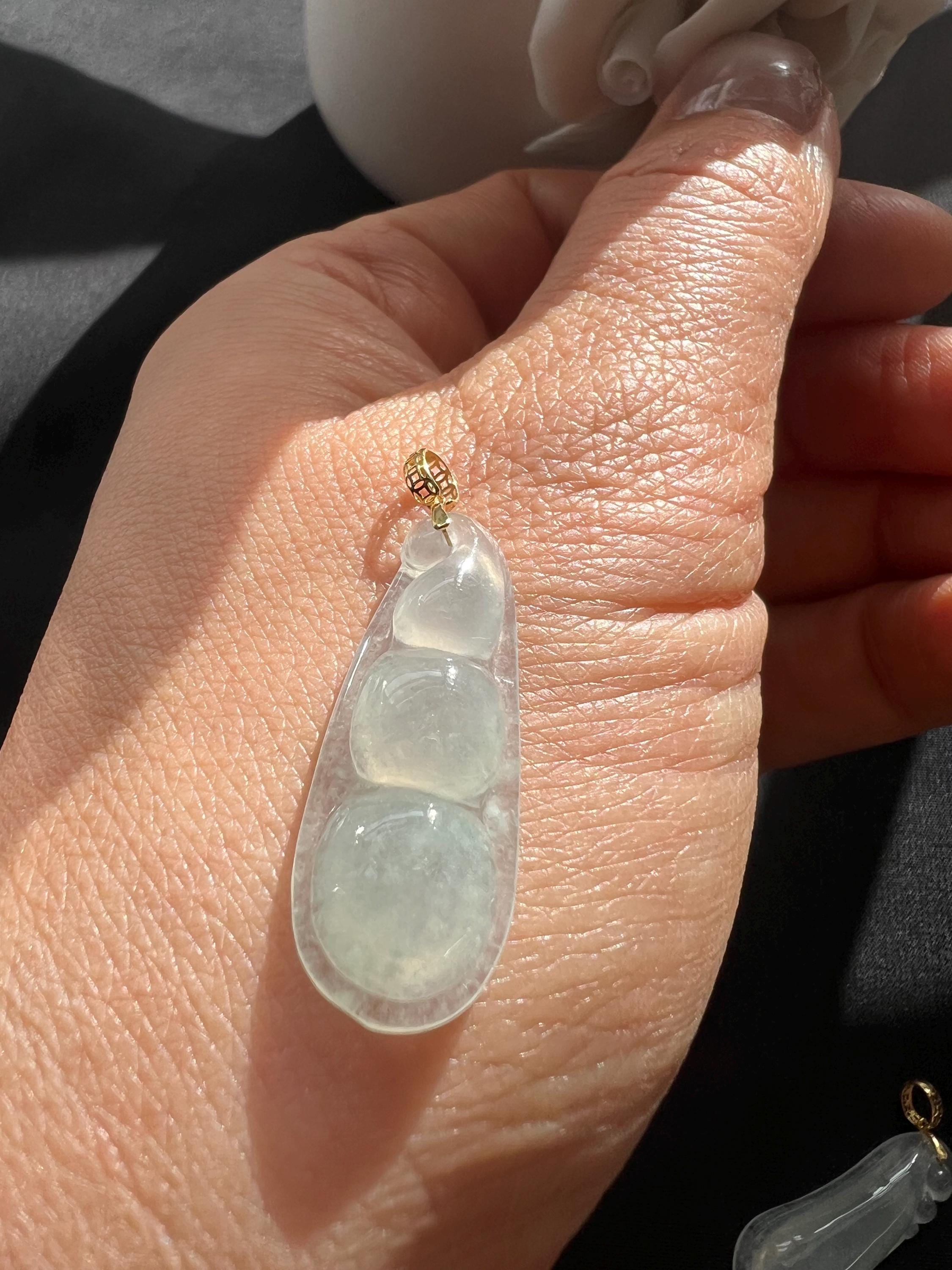 Hand-Carved Ice-Type Jadeite Pendant. Minimalist Jadeite Jewelry, 18K solid gold Necklace, Asian Inspired Jewelry, Lucky Pendant