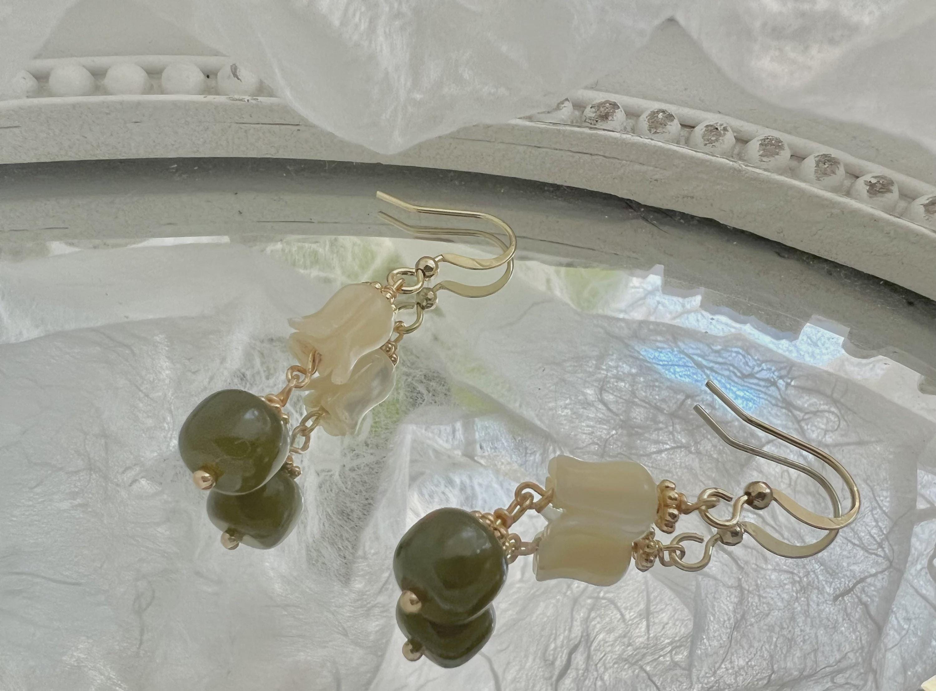 Minimalist Jade Drop Earrings, Gold Filled Dainty Earrings, lily Jade Earrings, Elegant Everyday Jewelry, Gift for Her