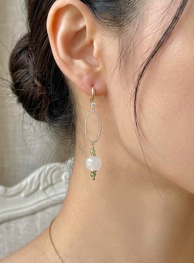 White Jade Drop Earrings, Gold Dangle Earrings, Minimalist Jade Jewelry, Delicate Bridal Earrings, Asian Inspired Jewelry