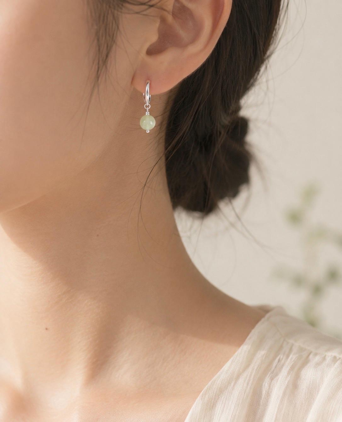 Jade Earrings Sterling Silver, Dainty Jade Hoop Earrings, Minimalist Jade Jewelry, Healing Jewelry, Everyday Gift for Her