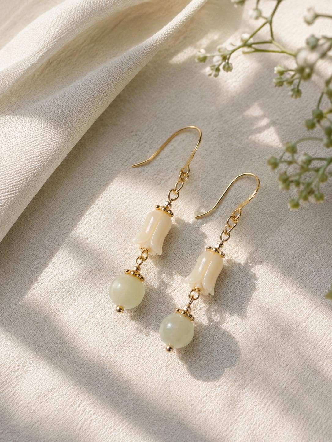 Minimalist Jade Drop Earrings, Gold Filled Dainty Earrings, lily Jade Earrings, Elegant Everyday Jewelry, Gift for Her