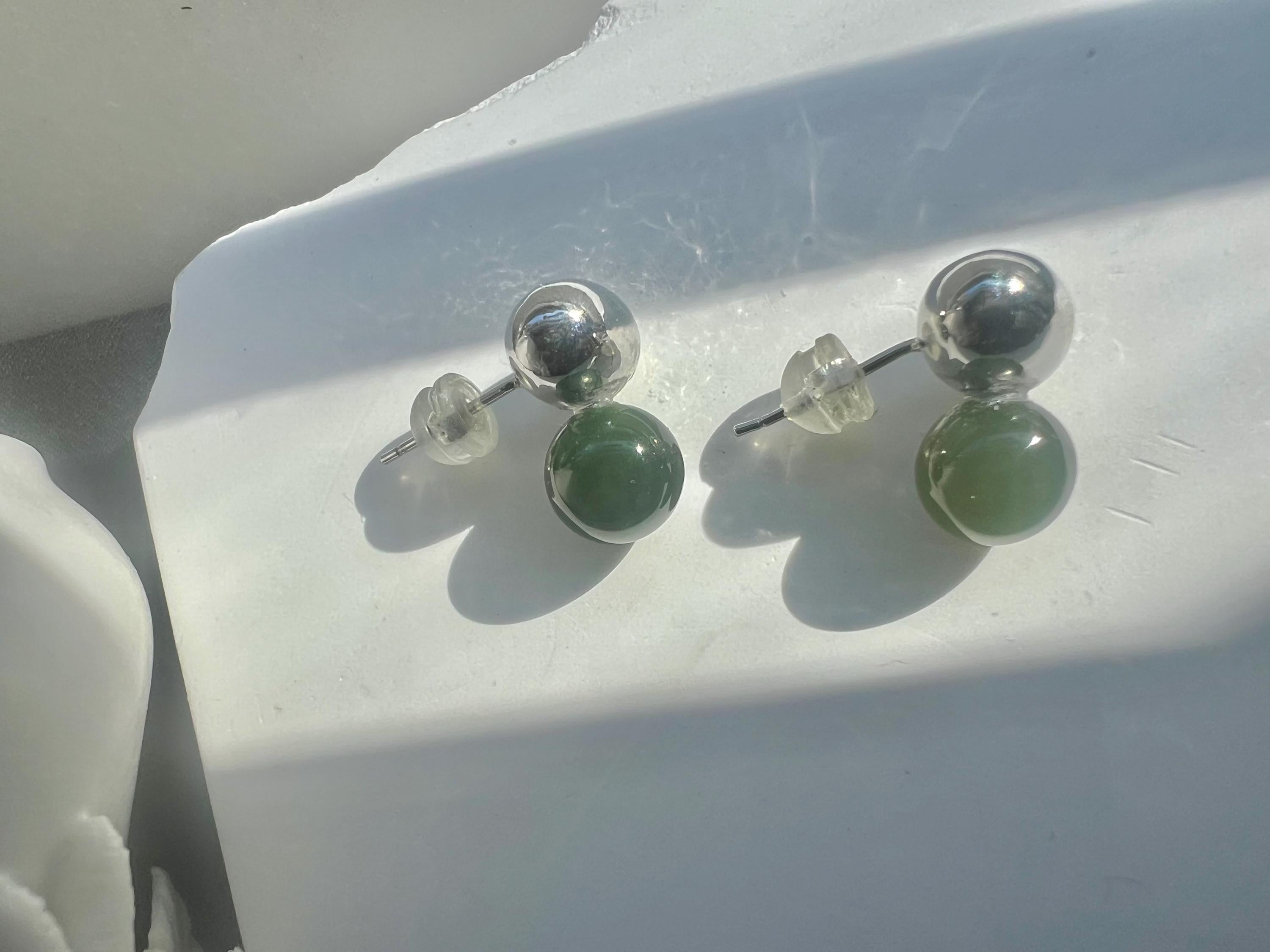 Nephrite Jade Stud Earrings • Sterling Silver Jade Earrings • Jade clip on earrings • Minimalist nugget Stud Earrings • Everyday Jade Earrin
