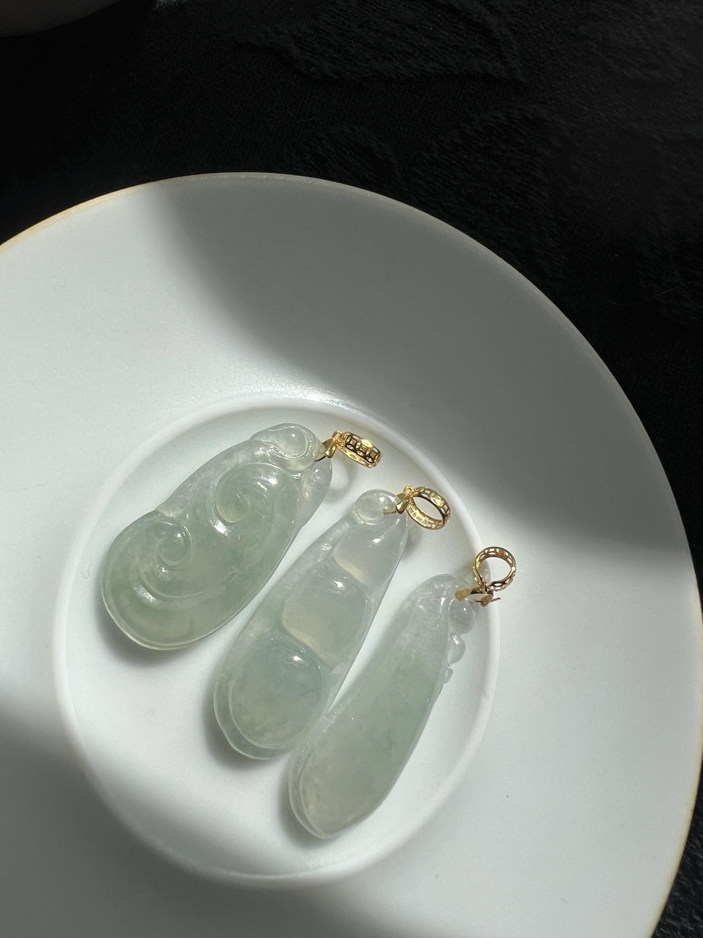 Hand-Carved Ice-Type Jadeite Pendant. Minimalist Jadeite Jewelry, 18K solid gold Necklace, Asian Inspired Jewelry, Lucky Pendant