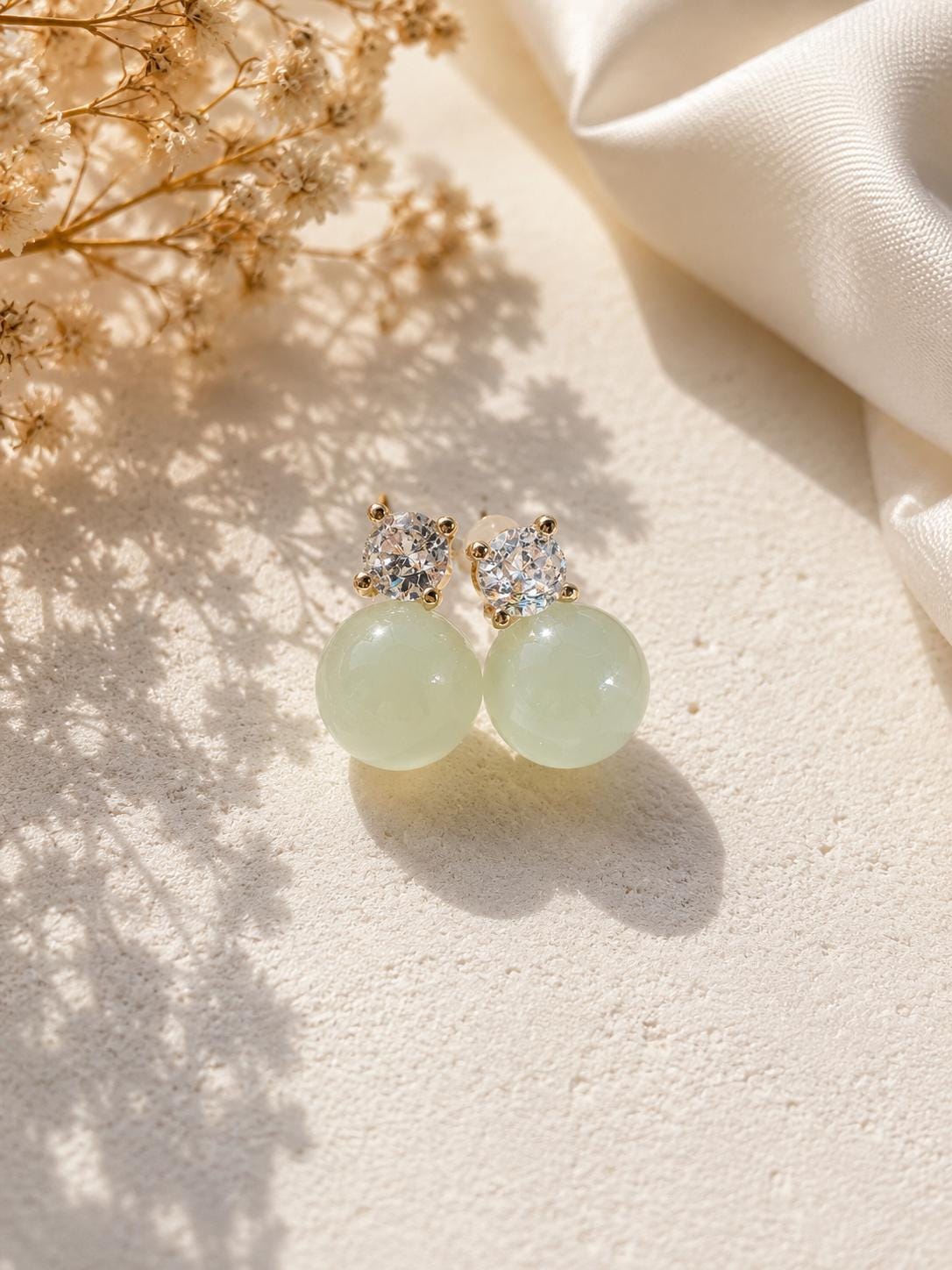 Minimalist Jade Stud Earrings • Pale Green Jade Earrings • Jade clip on earrings• Dainty Everyday Earrings • Elegant Jade Jewelry diamond.
