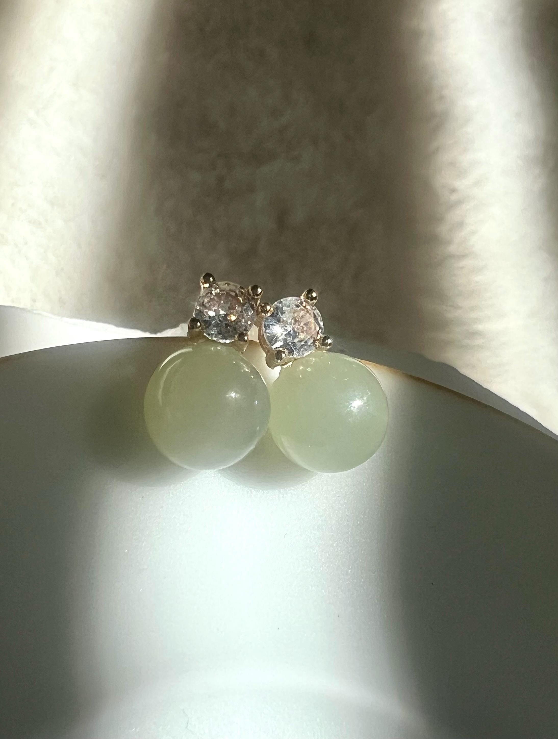 Minimalist Jade Stud Earrings • Pale Green Jade Earrings • Jade clip on earrings• Dainty Everyday Earrings • Elegant Jade Jewelry diamond.