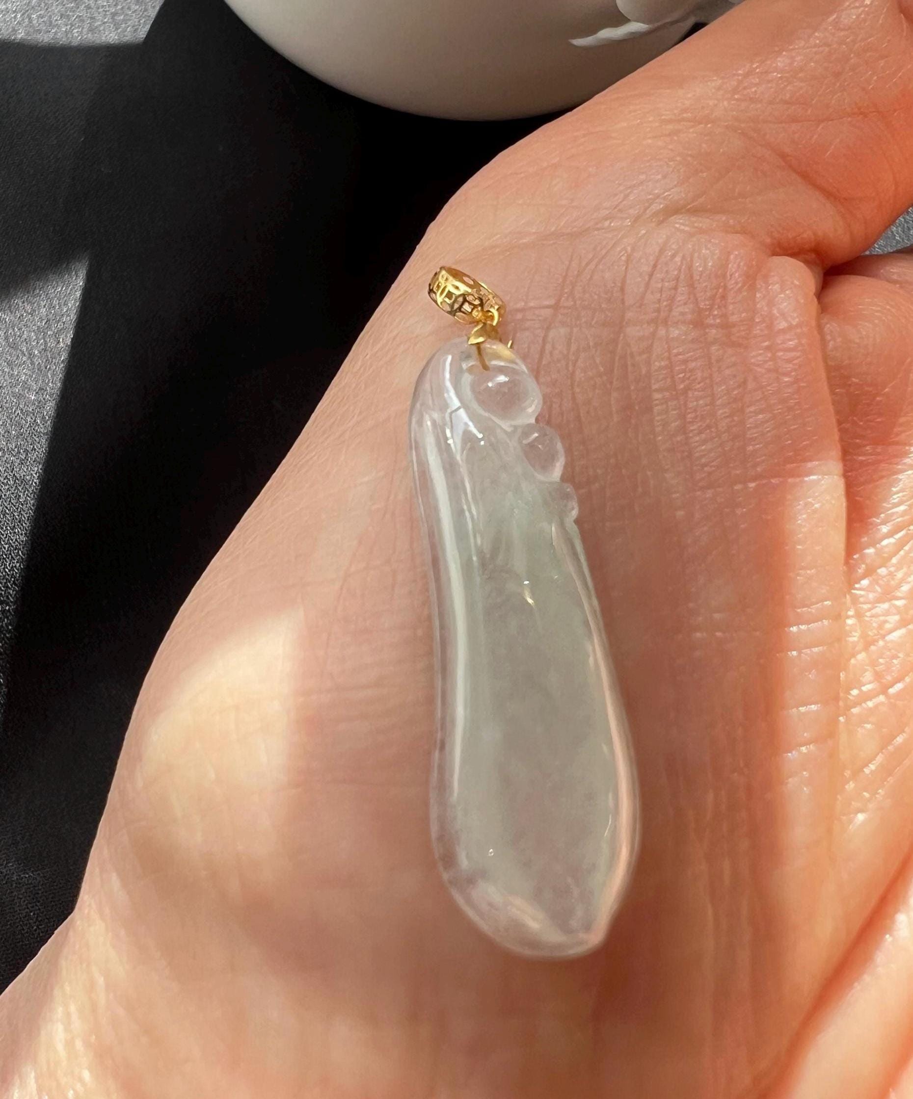 Hand-Carved Ice-Type Jadeite Pendant. Minimalist Jadeite Jewelry, 18K solid gold Necklace, Asian Inspired Jewelry, Lucky Pendant